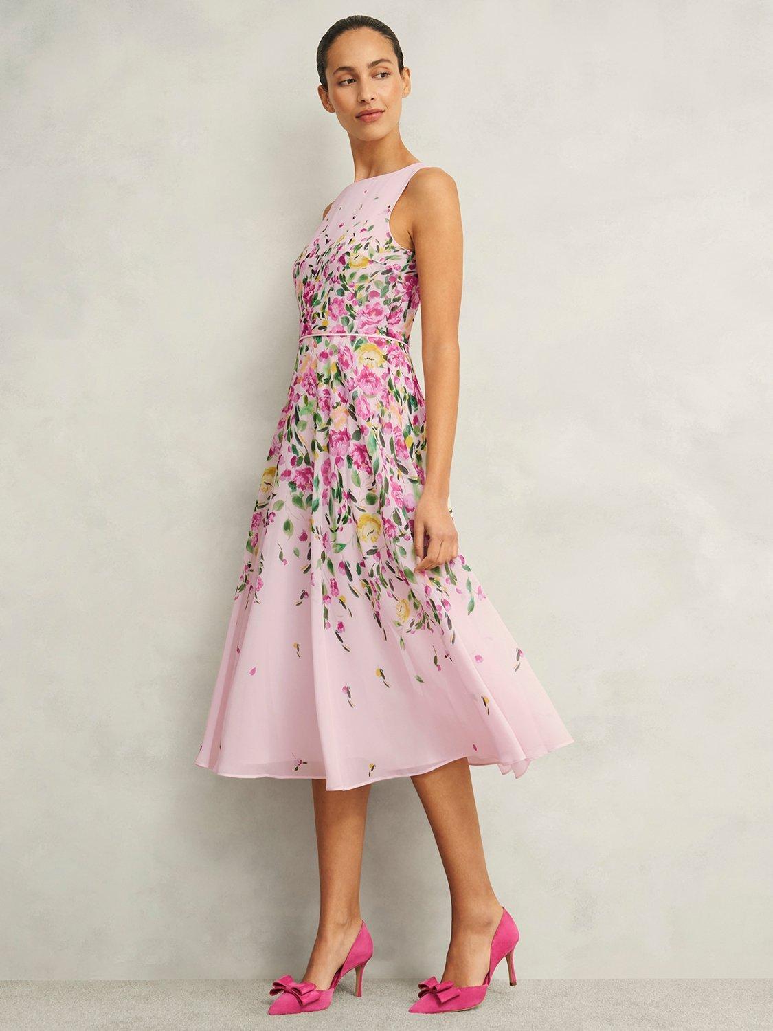 Hobbs Petite Carly Floral Dress, Pale Pink/Multi