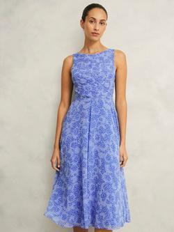 Hobbs Petite Jess Sleeveless Flared Dress, Blue/Multi, Blue/Multi
