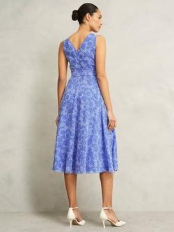 Hobbs Petite Jess Sleeveless Flared Dress, Blue/Multi - view 2, Blue/Multi