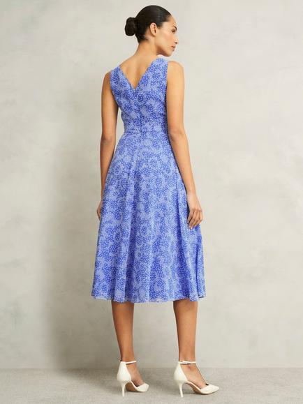 Hobbs Petite Jess Sleeveless Flared Dress, Blue/Multi - view 2, Blue/Multi