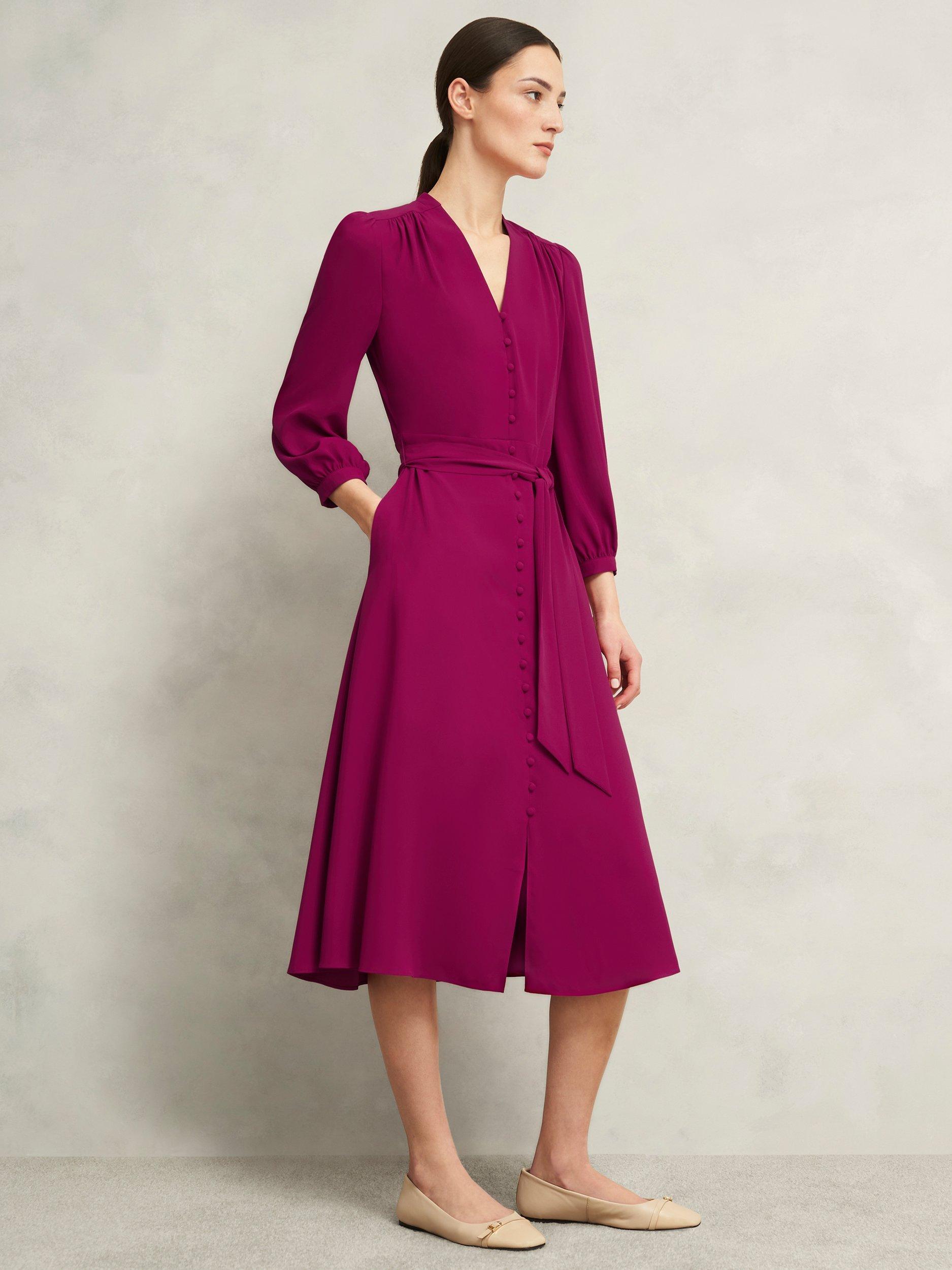 Product image 5 of 8, which shows Hobbs Petite Magnolia Flared Dress, Cerise Pink, 18