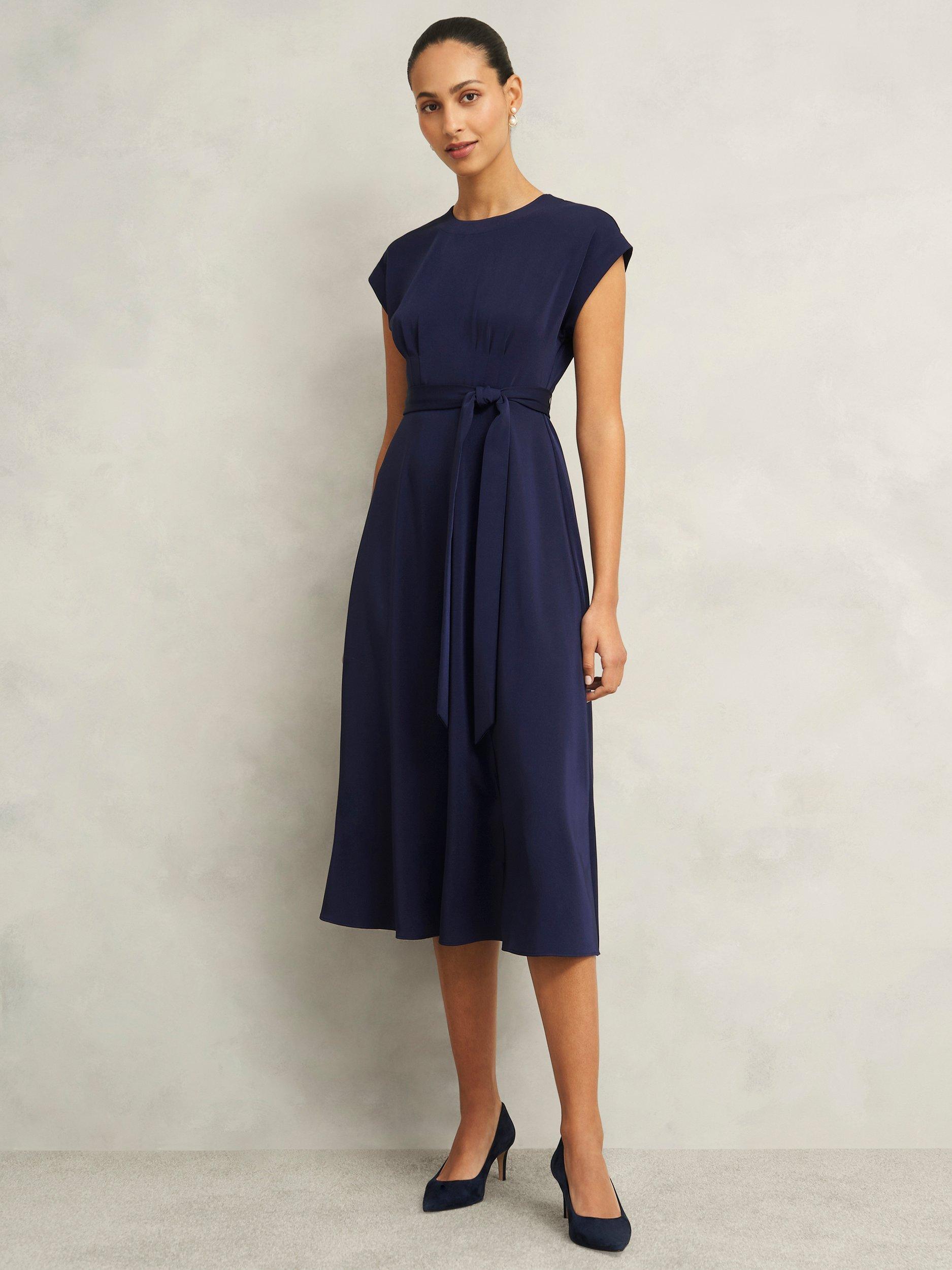 Product image 1 of 6, which shows Hobbs Petite Radclyffe Flared Dress, Midnight, 10