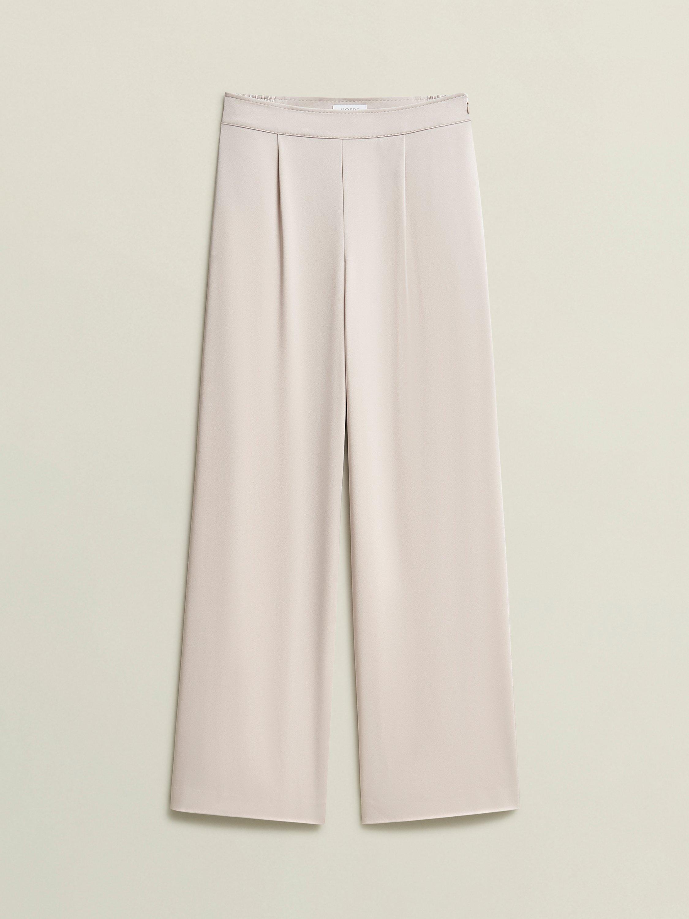 Product image 4 of 6, which shows Hobbs Delora Satin Twill Trousers, Oyster, 10