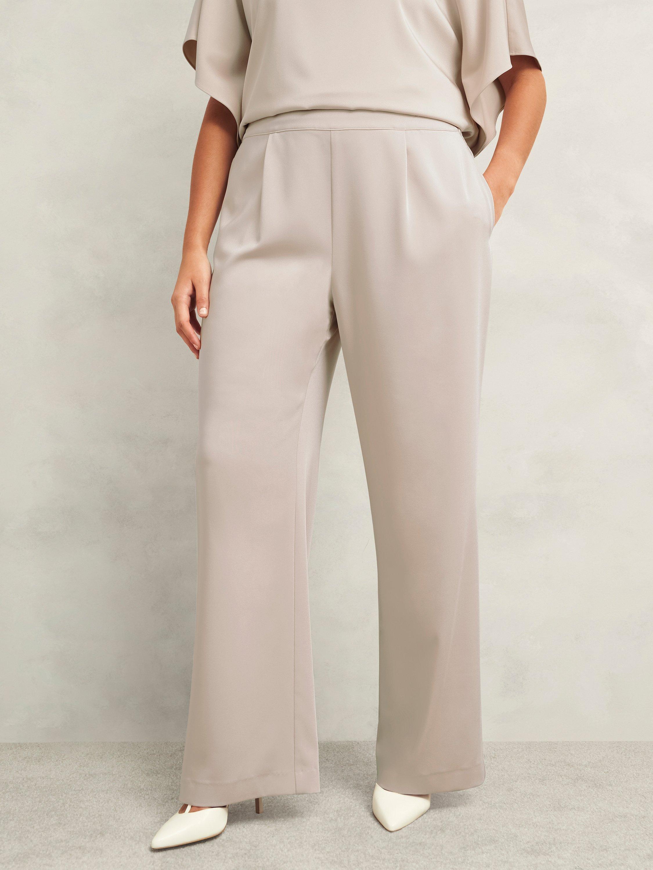 Product image 5 of 6, which shows Hobbs Delora Satin Twill Trousers, Oyster, 10