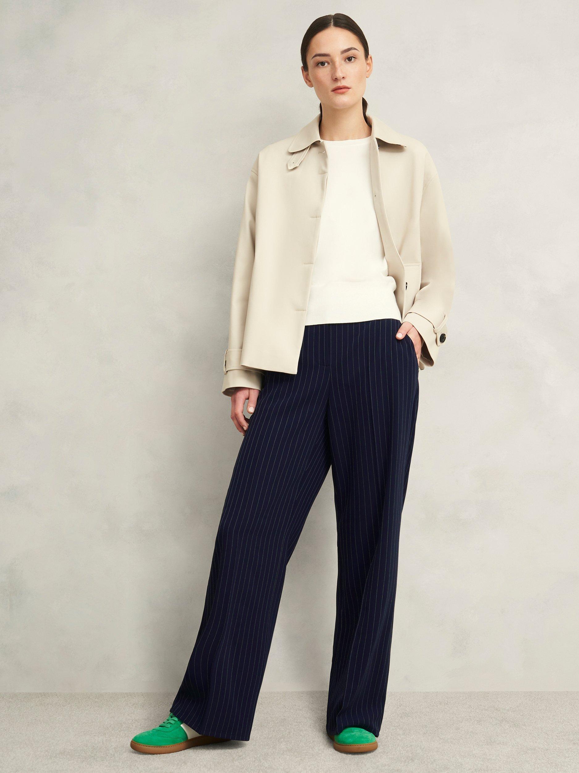 Product image 1 of 6, which shows Hobbs Hadley Pinstripe Trousers, Midnight/Ivory, 10