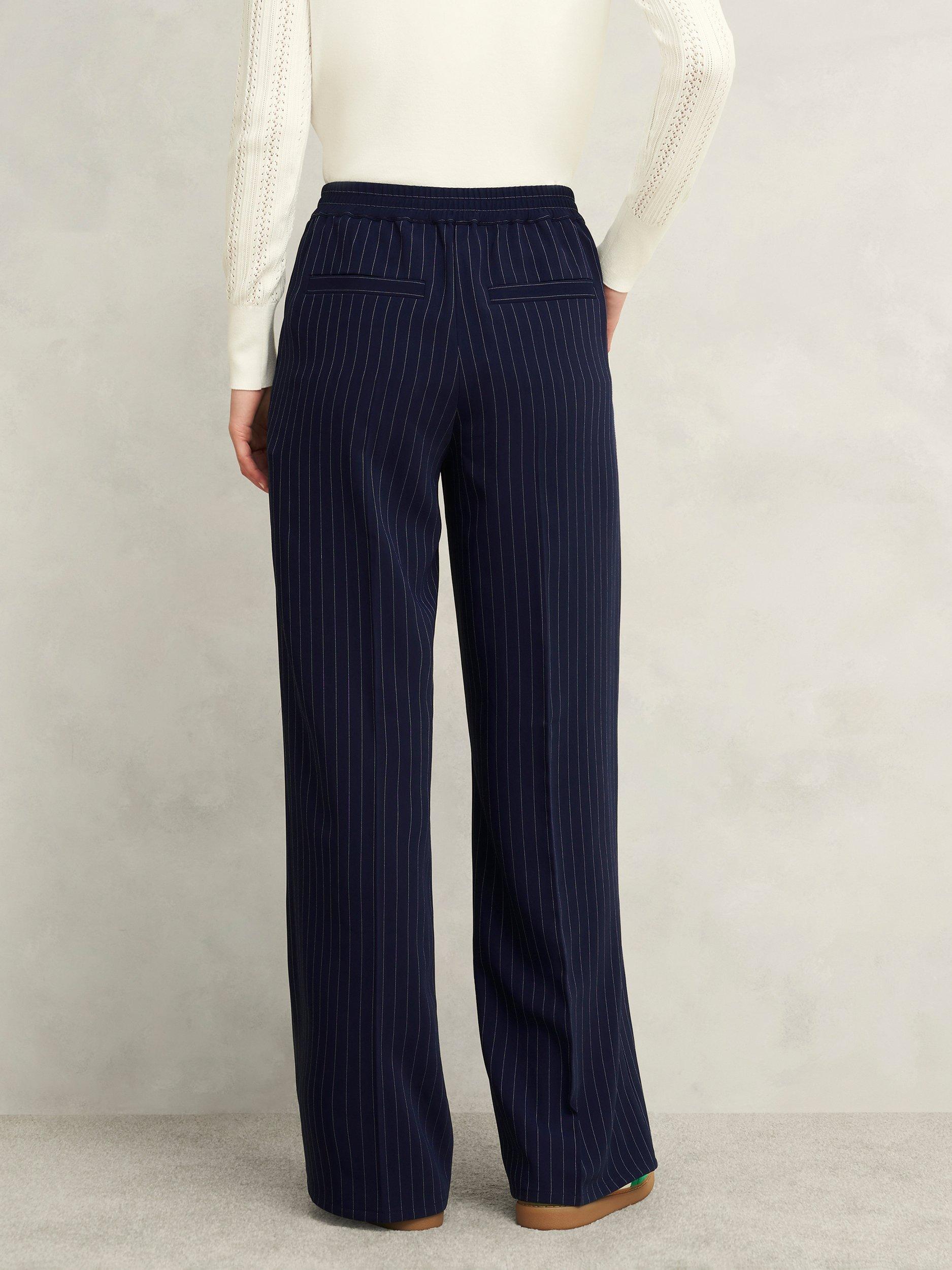 Product image 4 of 6, which shows Hobbs Hadley Pinstripe Trousers, Midnight/Ivory, 10