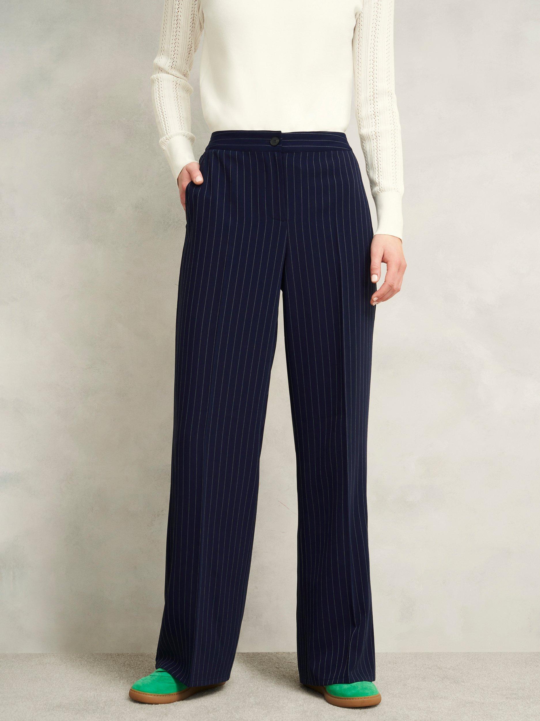 Product image 6 of 6, which shows Hobbs Hadley Pinstripe Trousers, Midnight/Ivory, 10