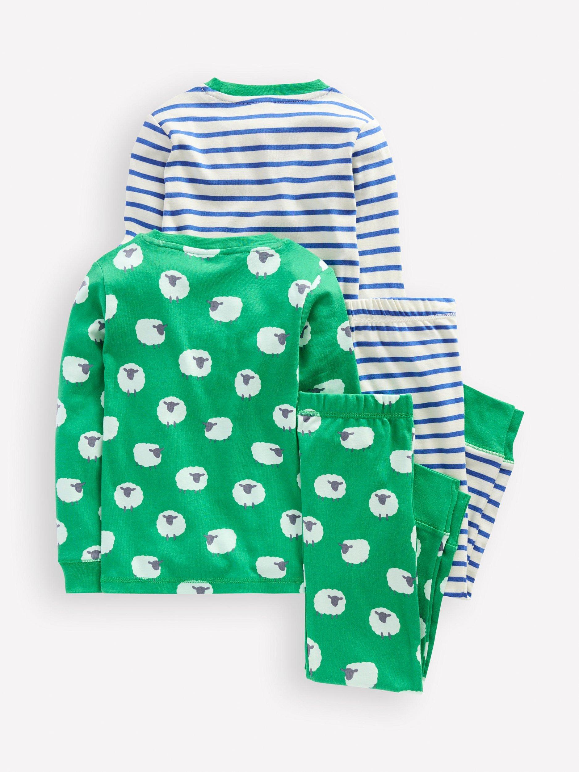 Product image 2 of 3, which shows Mini Boden Kids' Cotton Pyjamas, Pack of 2, Green/Multi, 2 years