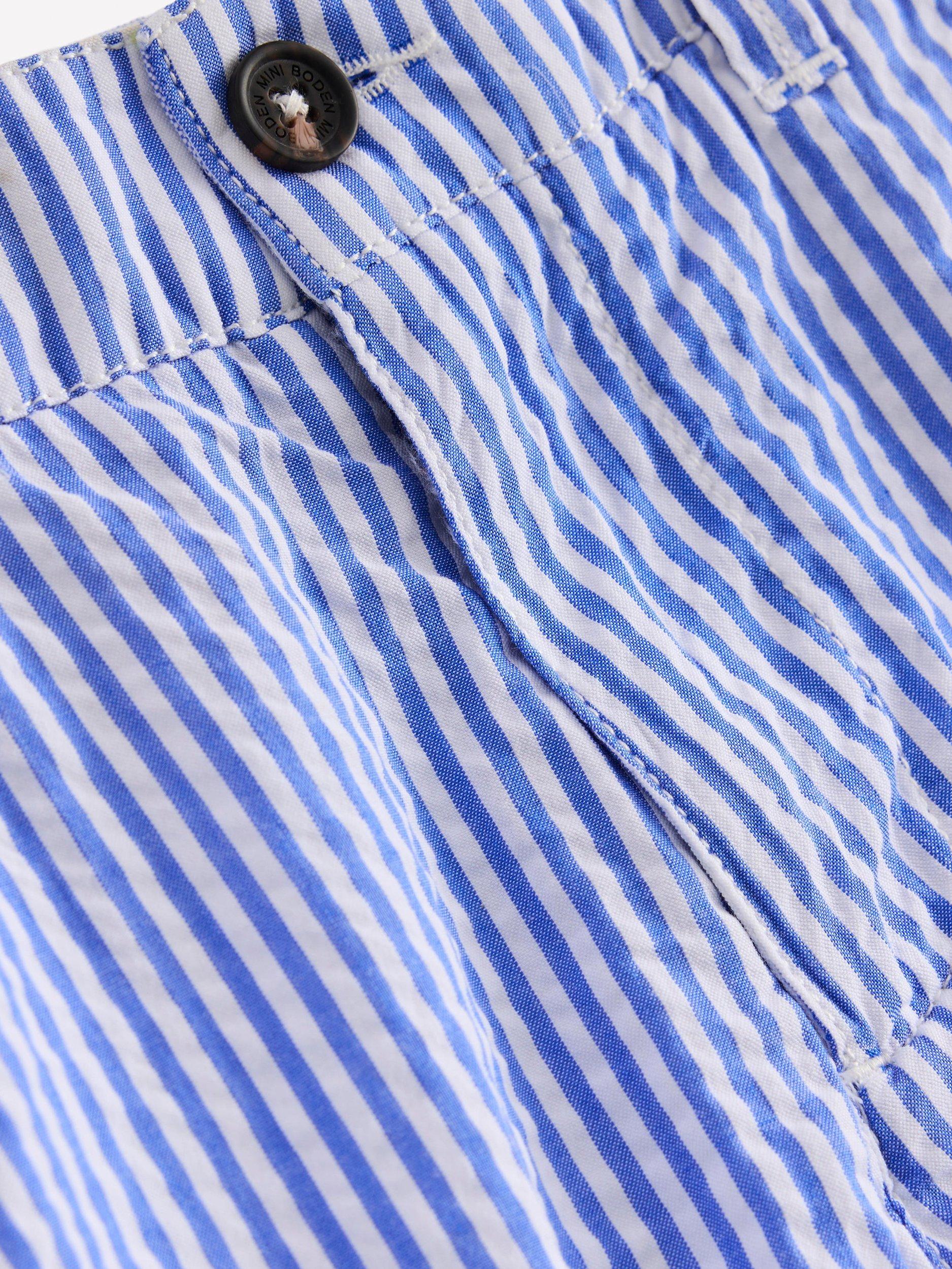 Product image 3 of 3, which shows Mini Boden Kids' Cotton Seersucker Shorts, Blue Ticking Stripe, 2-3 years