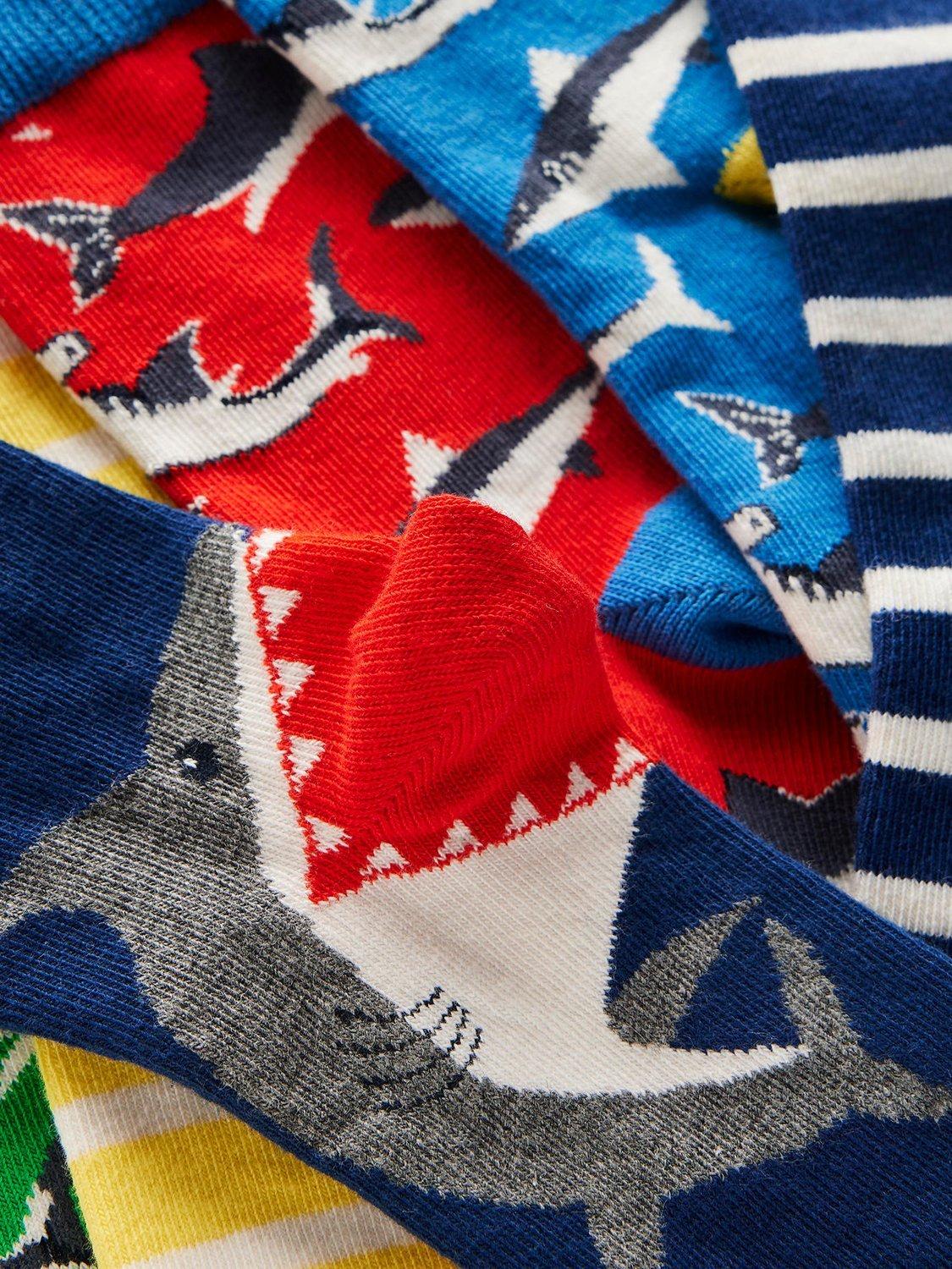 Product image 2 of 2, which shows Mini Boden Kids' Cotton Blend Shark Socks, Pack of 7, Multi, 6-8.5