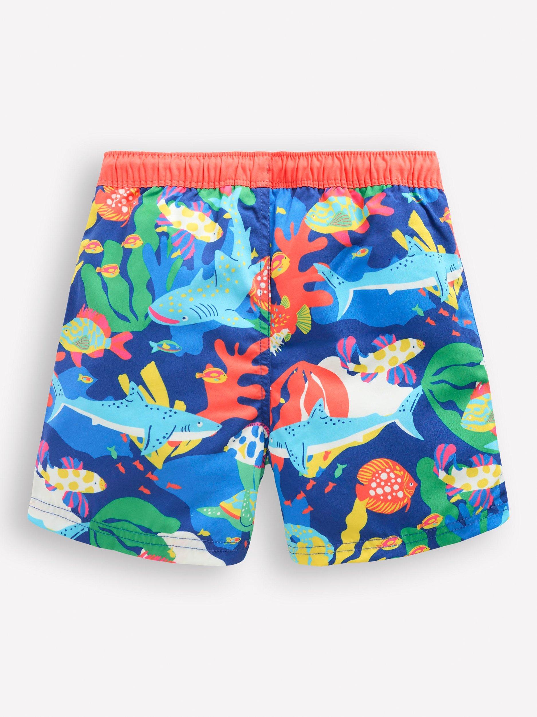 Product image 2 of 3, which shows Mini Boden Kids' Printed Swim Shorts, Multi, 2-3 years