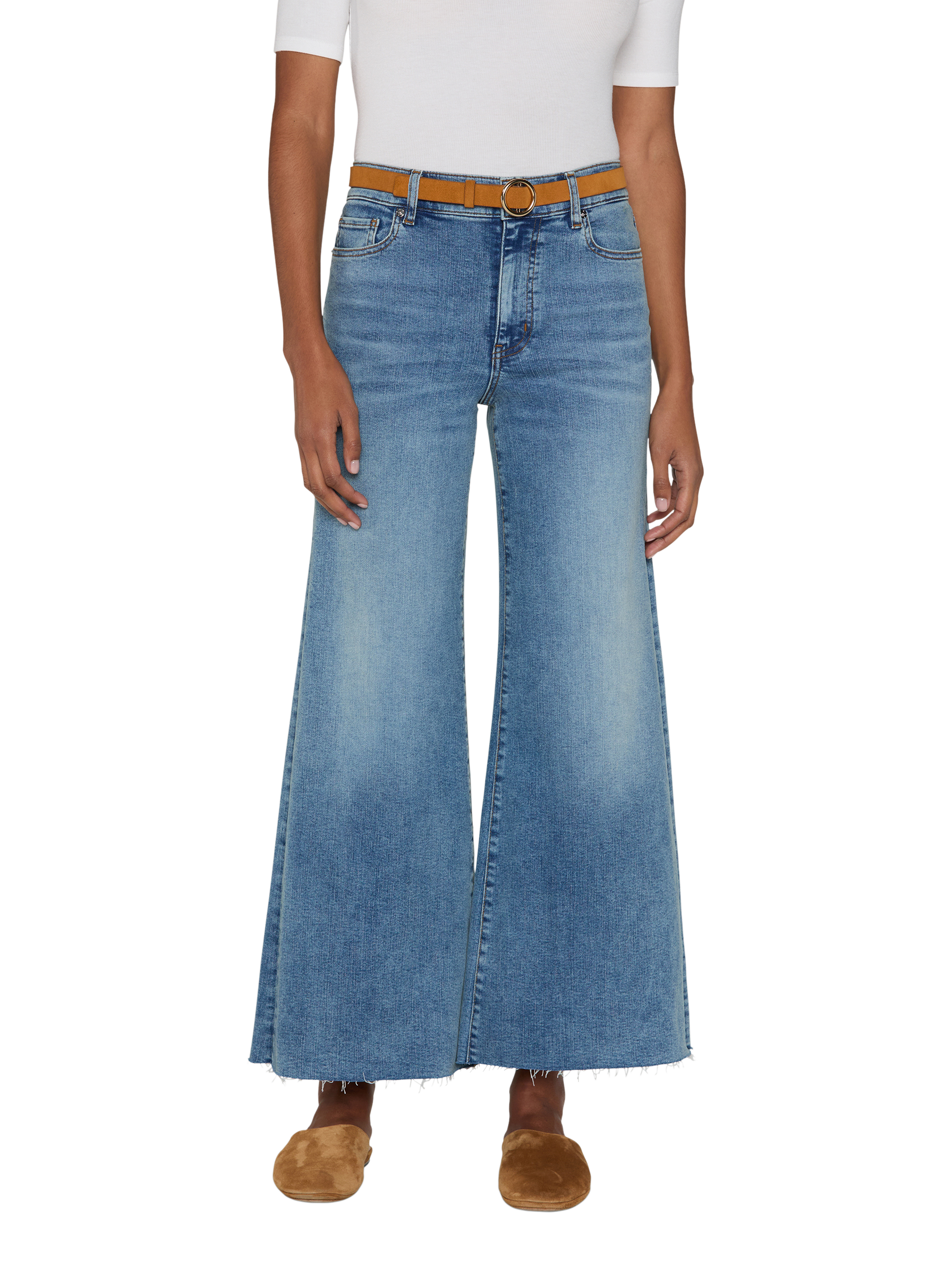 Product image 1 of 7, which shows FRAME Le Palazzo Cropped Jeans, Blue, 25