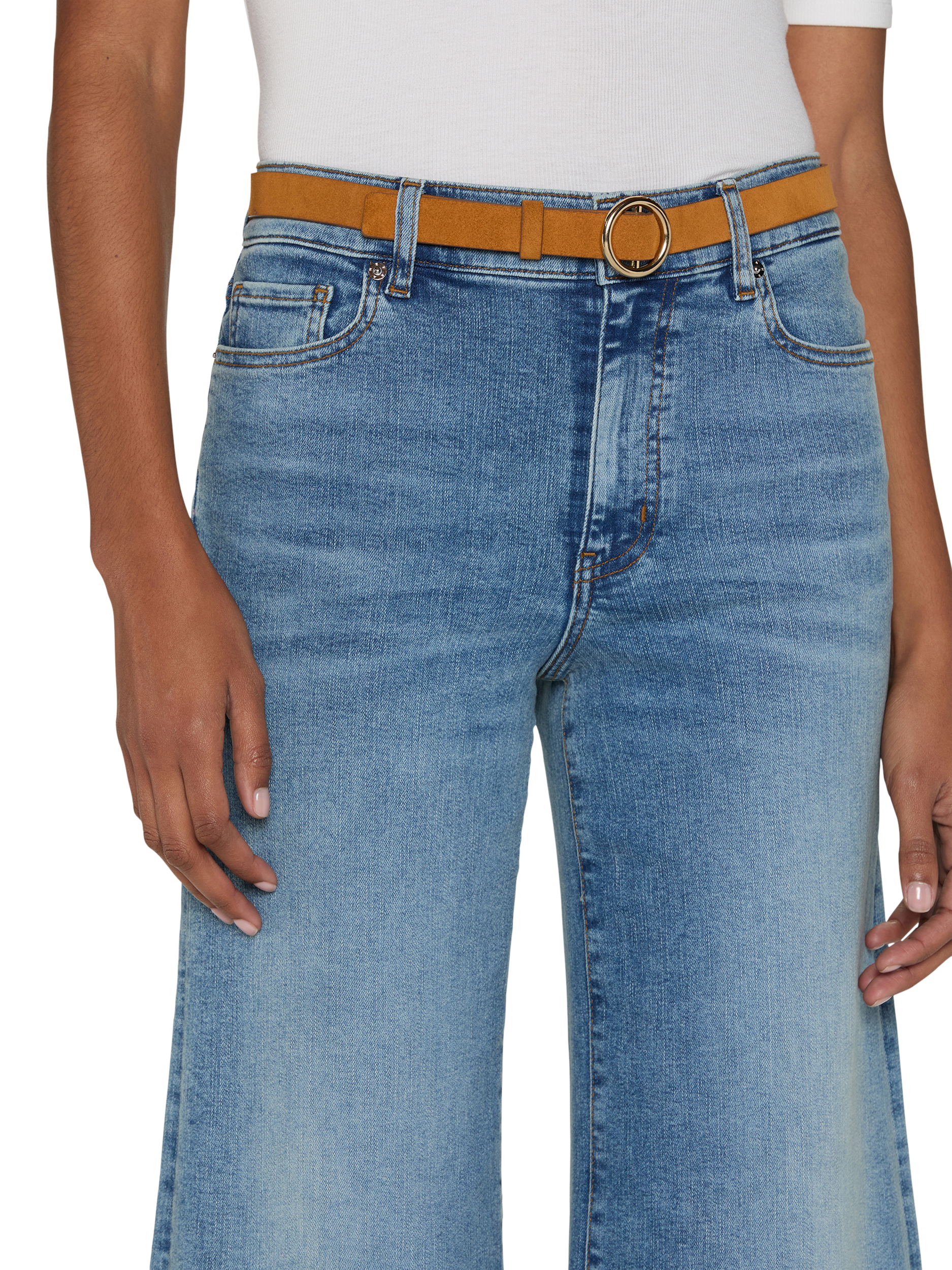 Product image 3 of 7, which shows FRAME Le Palazzo Cropped Jeans, Blue, 25