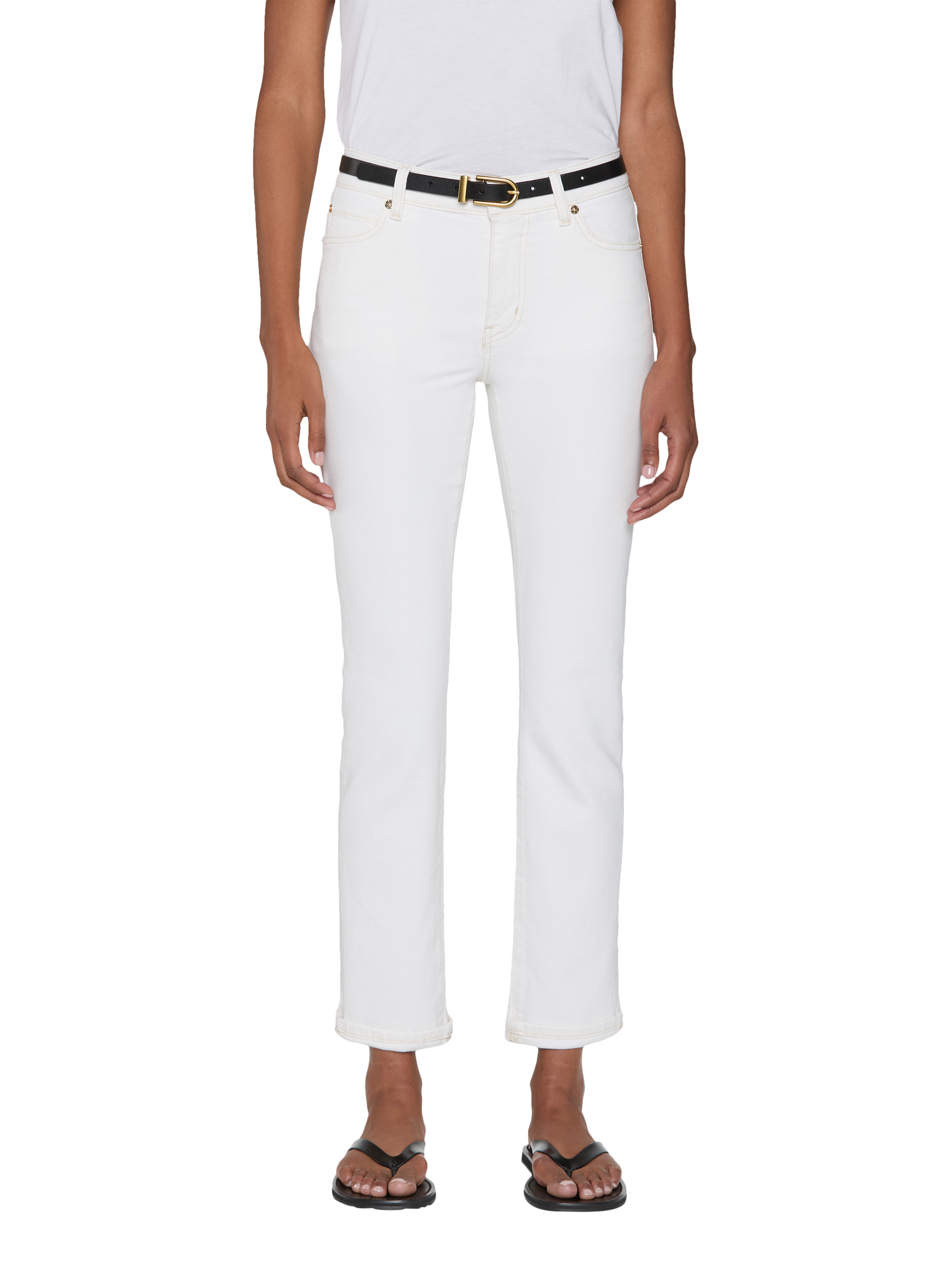 Product image 1 of 4, which shows FRAME The Borrowed Boyfriend Mid Rise Jeans, White, 24