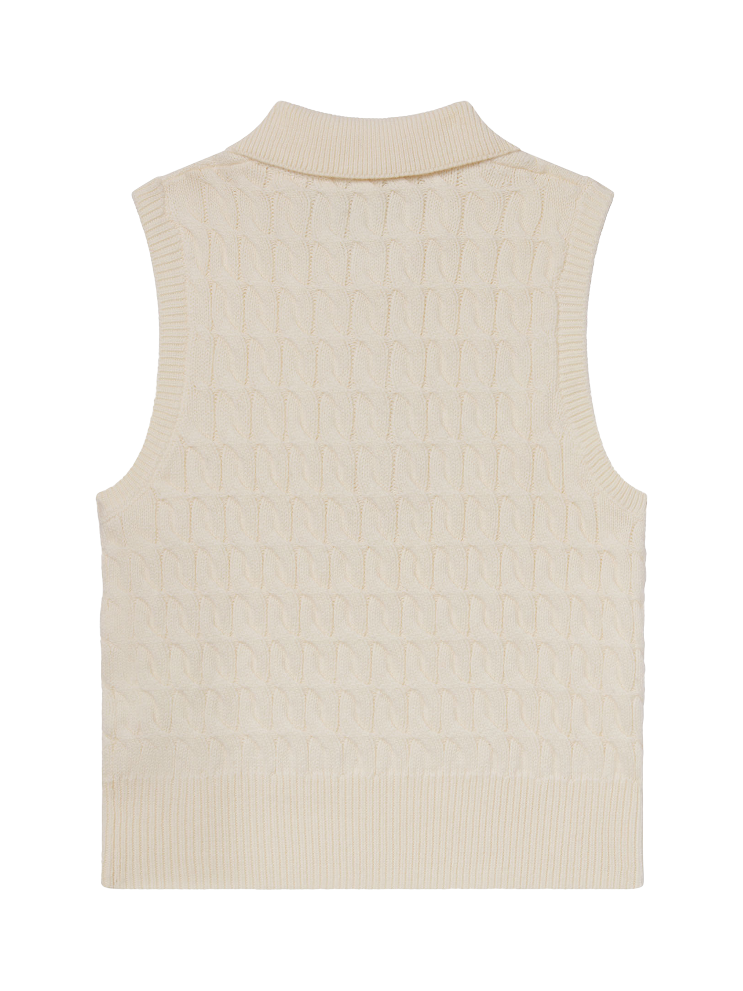 Product image 2 of 4, which shows FRAME Cable Knit Pure Wool Polo Vest Top, Cream, XL