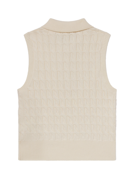 FRAME Cable Knit Pure Wool Polo Vest Top, Cream - view 2, Cream