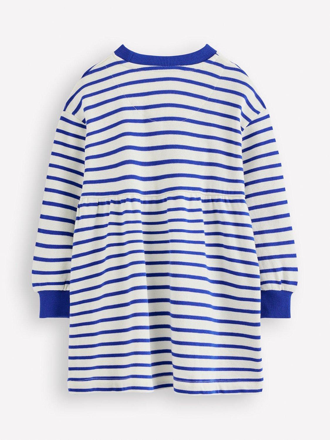 Product image 2 of 3, which shows Mini Boden Kids' Heavyweight Tunic, Ivory/ Stripe Bows, 3-4 years