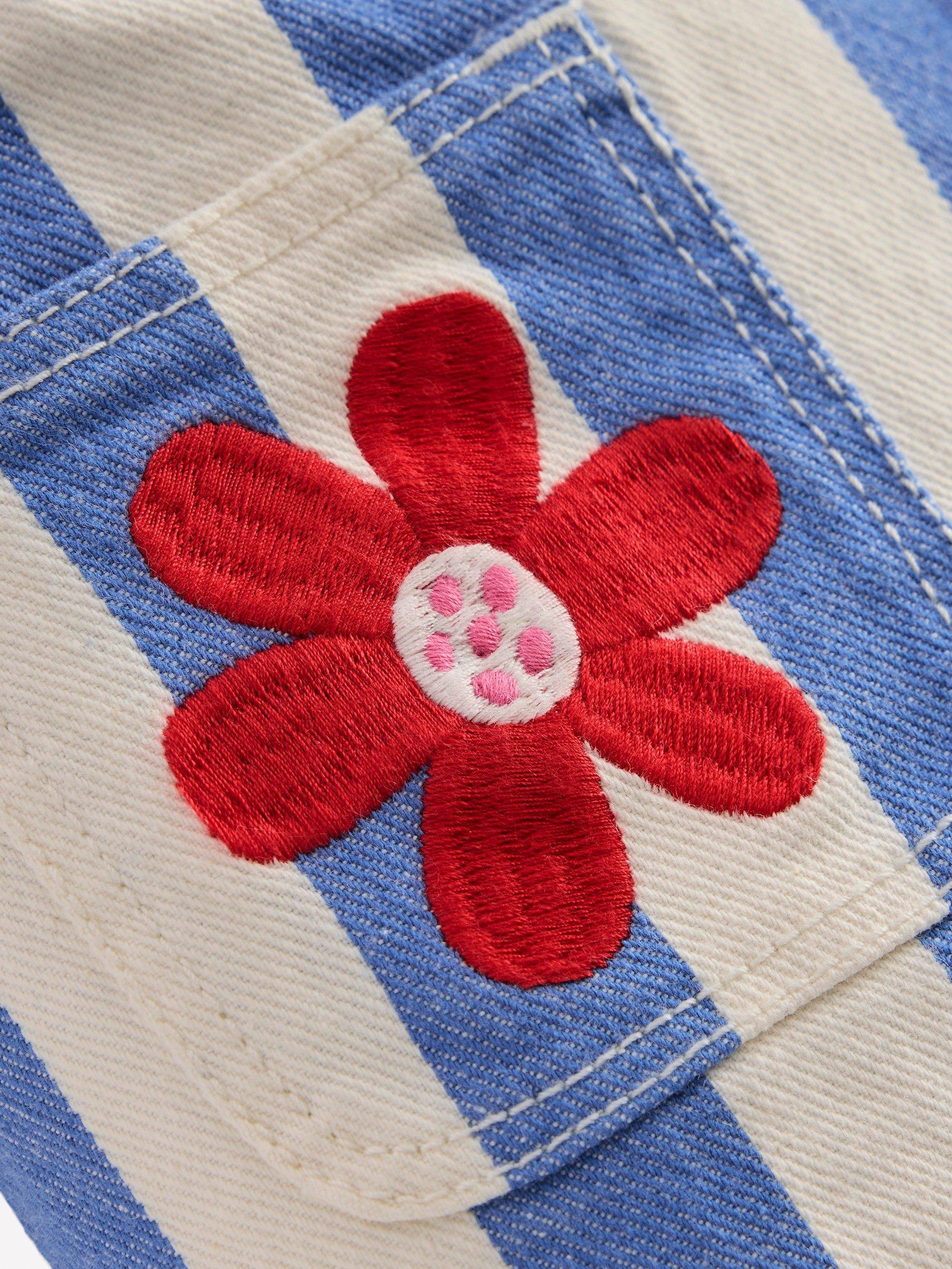 Product image 3 of 3, which shows Mini Boden Kids' Patch Pocket Striped Trousers, Plume Blue/Ivory, 2-3 years