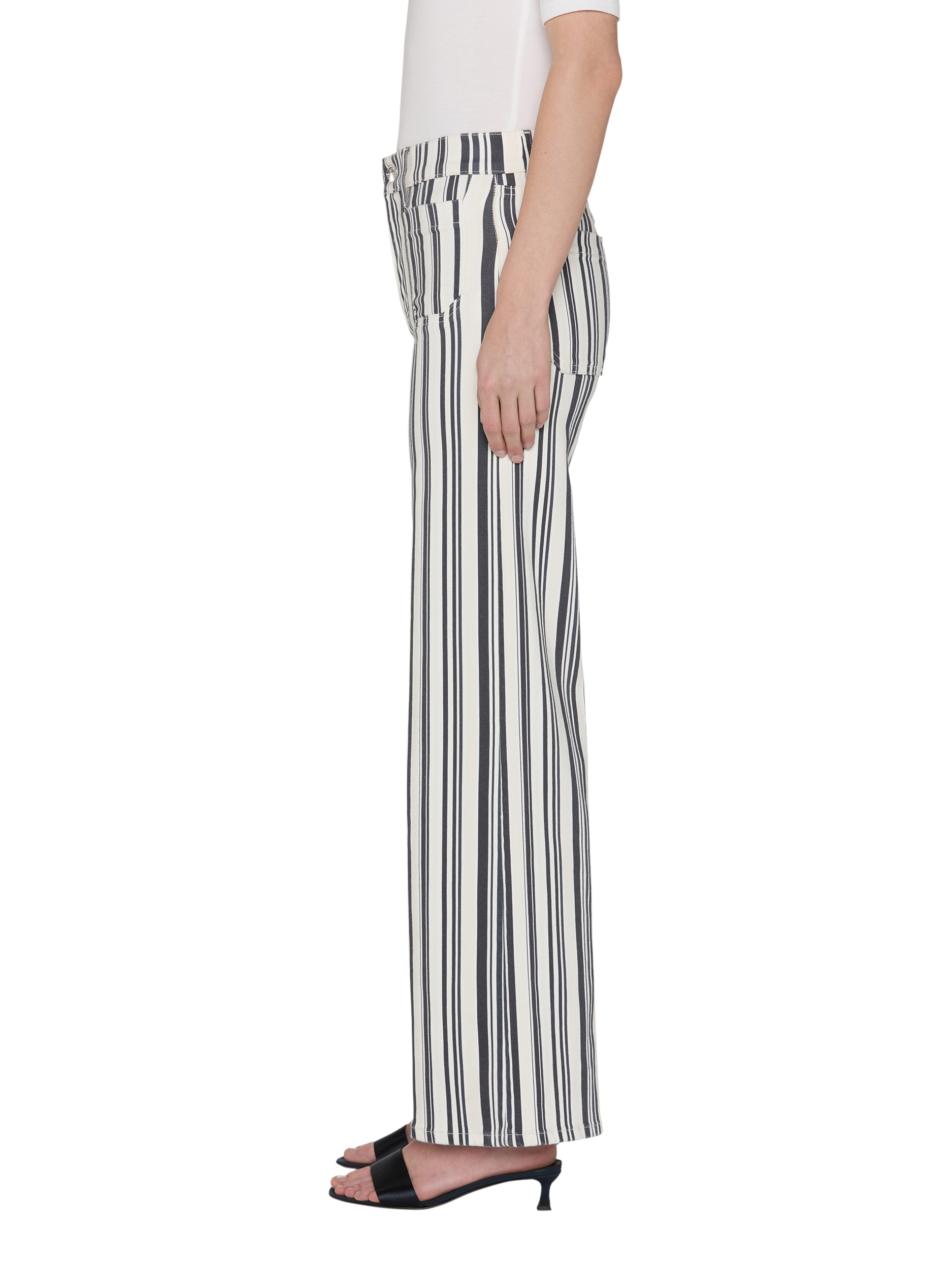 Product image 2 of 6, which shows FRAME Le Slim Stripe Palazzo Jeans, White/Navy, 25