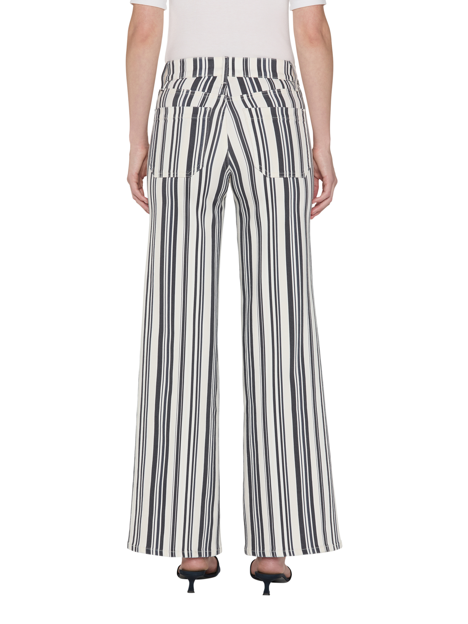 Product image 3 of 6, which shows FRAME Le Slim Stripe Palazzo Jeans, White/Navy, 25