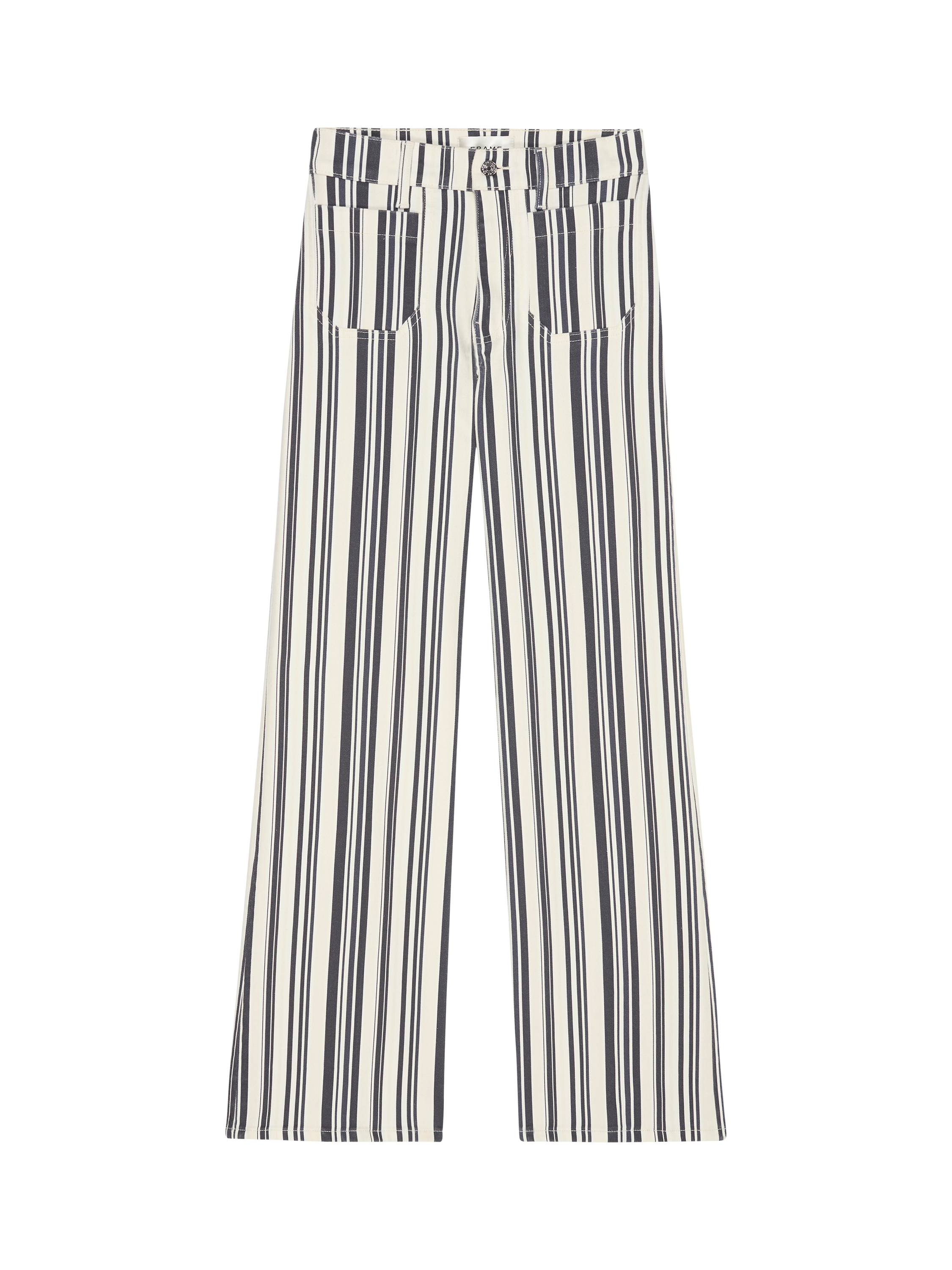 Product image 5 of 6, which shows FRAME Le Slim Stripe Palazzo Jeans, White/Navy, 25