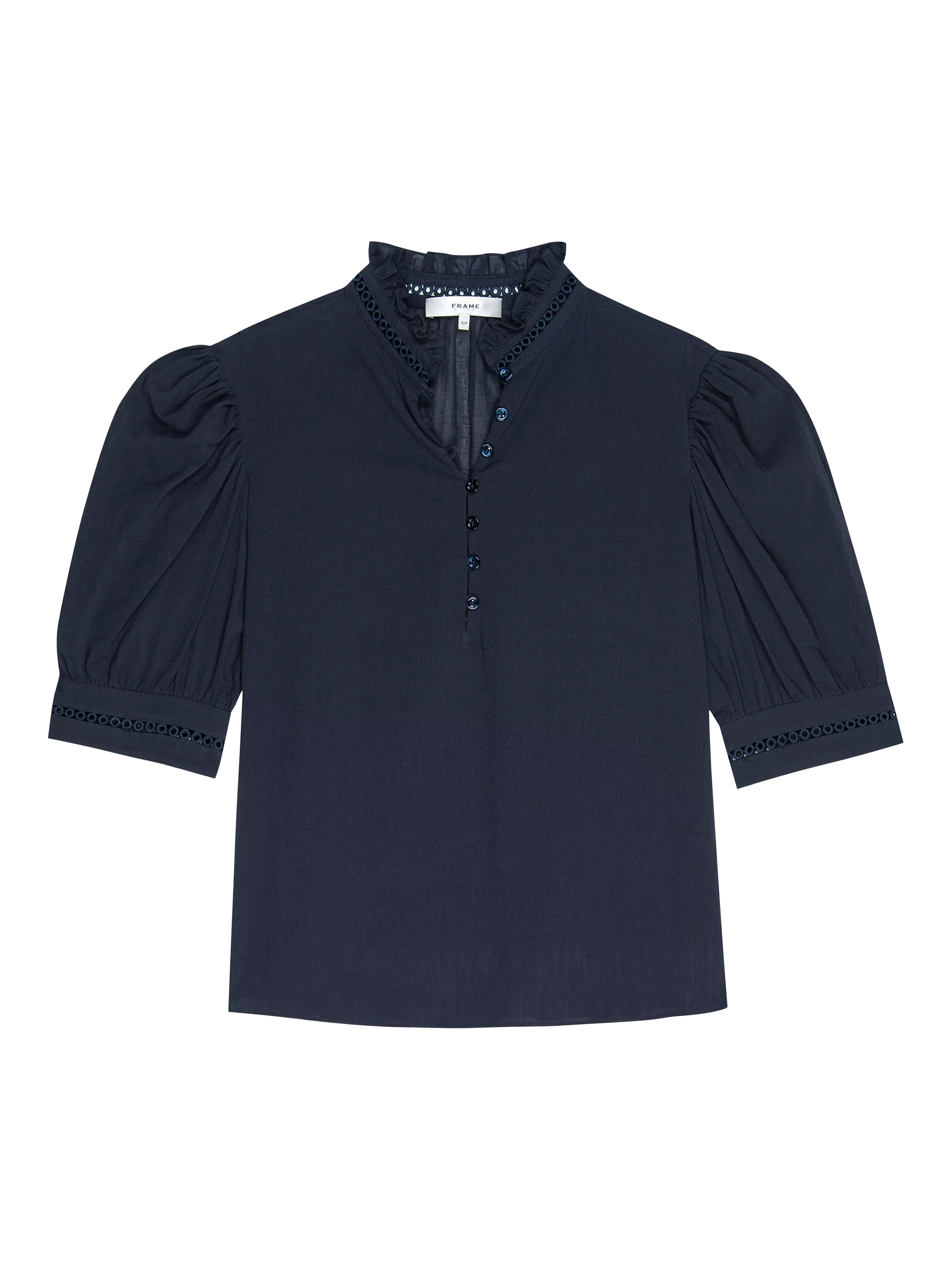 ENFOLD FRILL-COLLAR SHIRT NAVY
