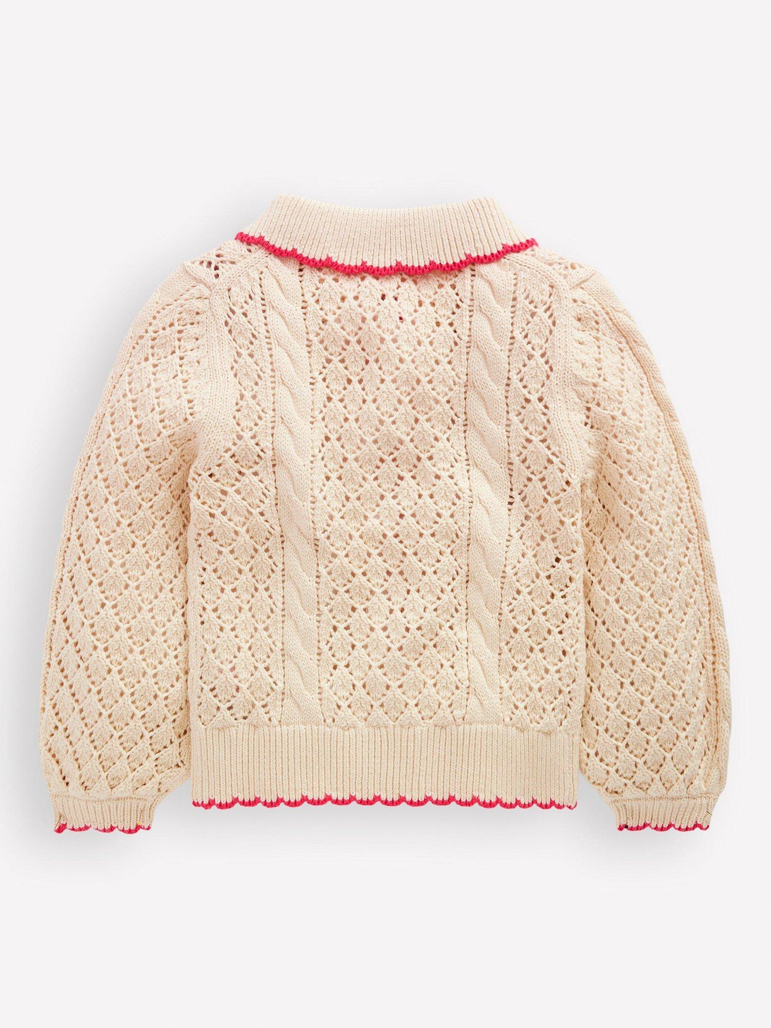 Product image 2 of 3, which shows Mini Boden Kids' Cotton Embroidered Cardigan, Warm Ivory Floral, 2-3 years