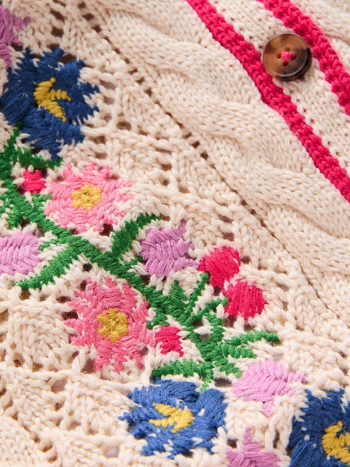 Product image 3 of 3, which shows Mini Boden Kids' Cotton Embroidered Cardigan, Warm Ivory Floral, 2-3 years