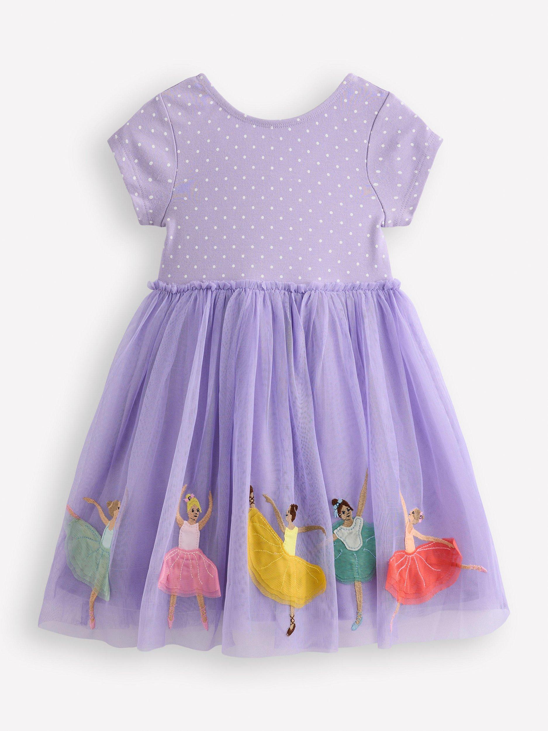 Mini Boden Kids' Ami Appliqué Tulle Dress, Lavender Ballerinas