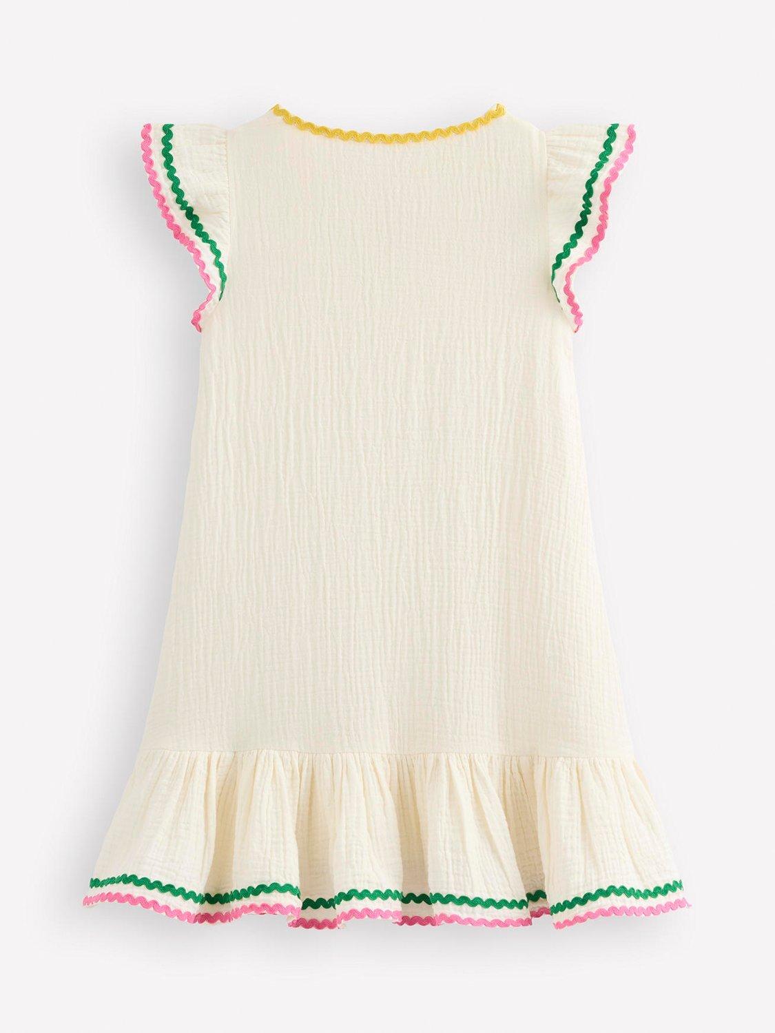 Product image 2 of 3, which shows Mini Boden Kids' Emmy Beach Dress, Ivory, 3-4 years