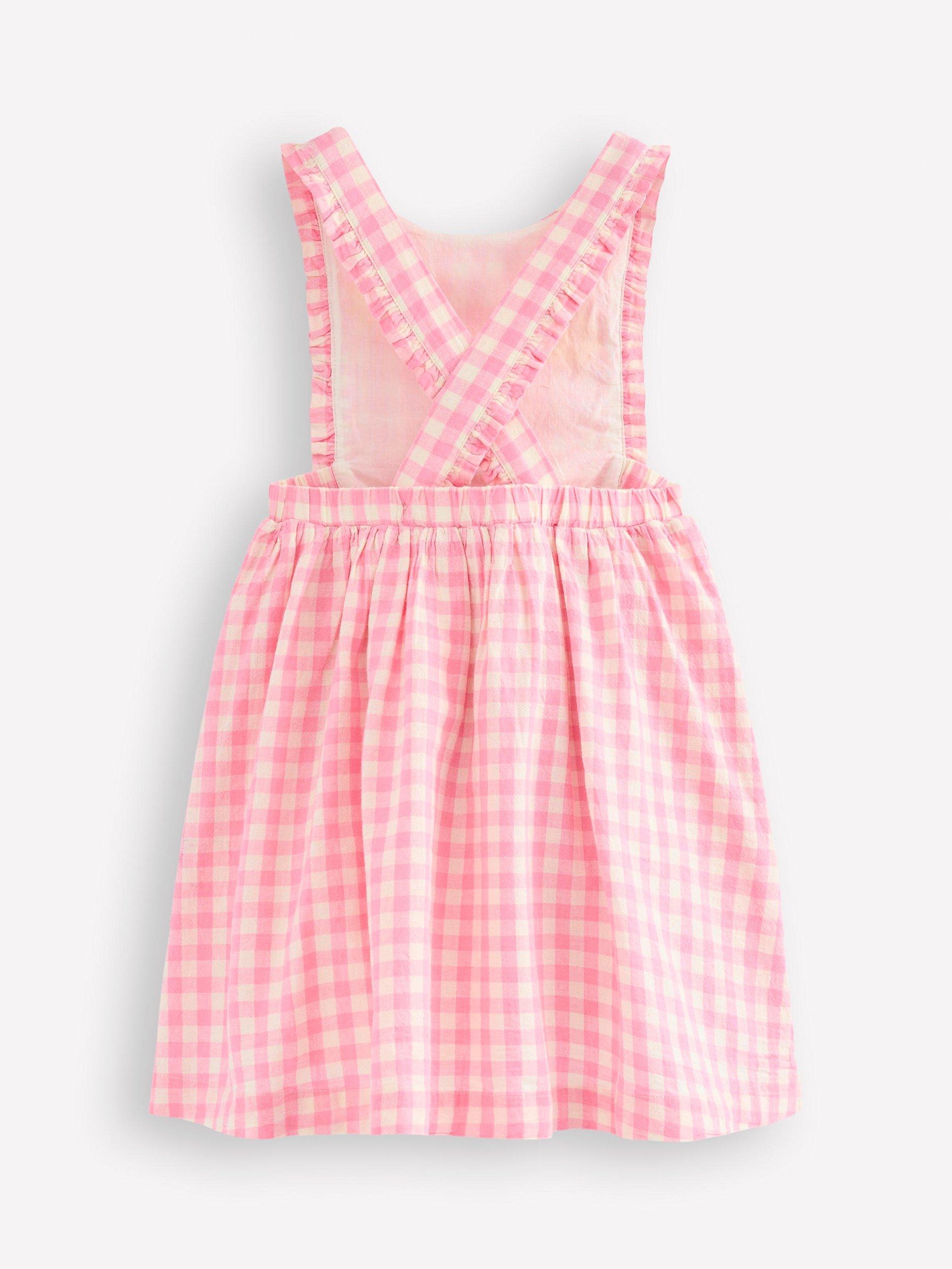 Product image 2 of 3, which shows Mini Boden Kids' Gladys Pinafore Dress, Pink Gingham Easter, 6-7 years