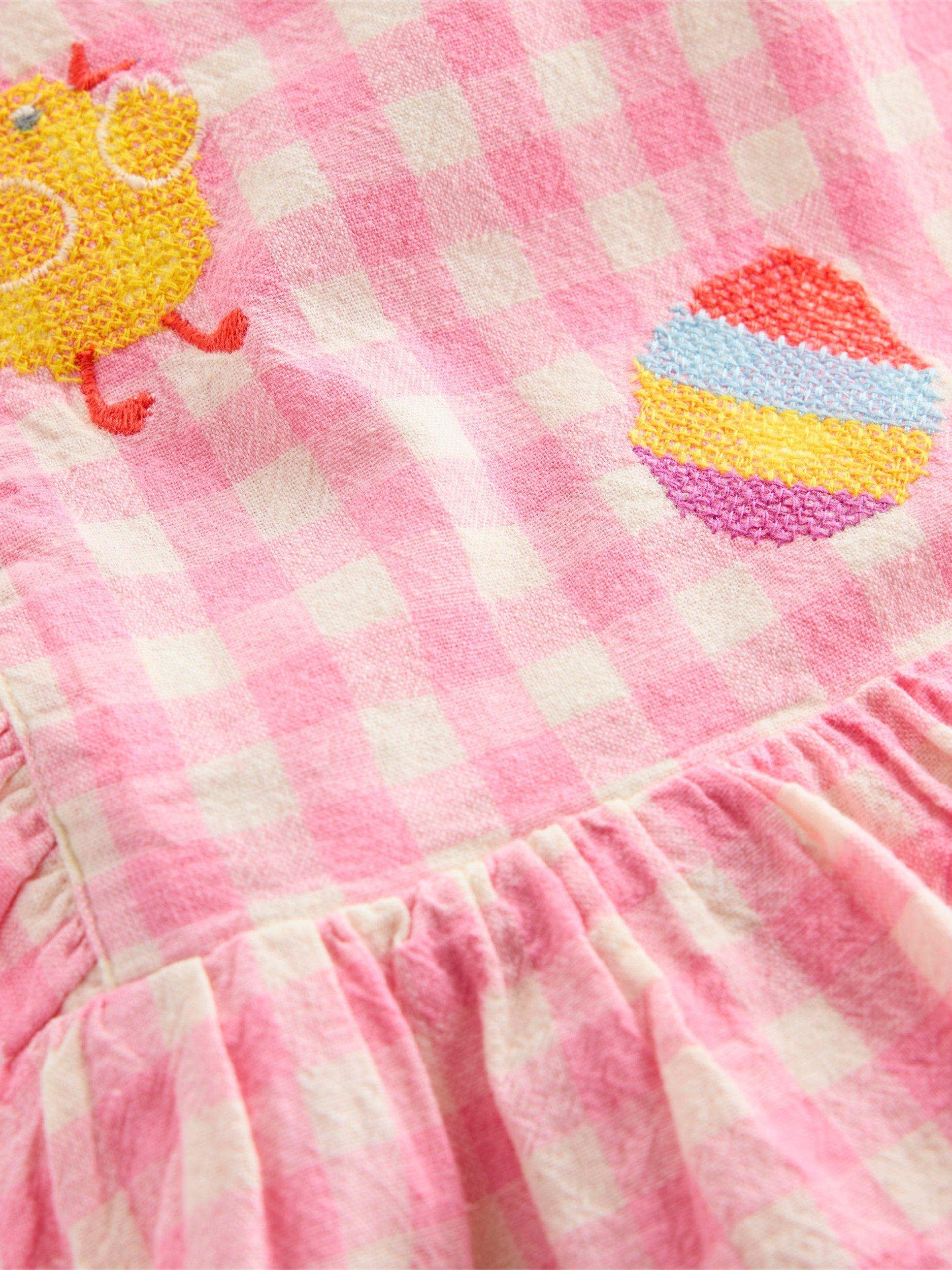 Product image 3 of 3, which shows Mini Boden Kids' Gladys Pinafore Dress, Pink Gingham Easter, 6-7 years