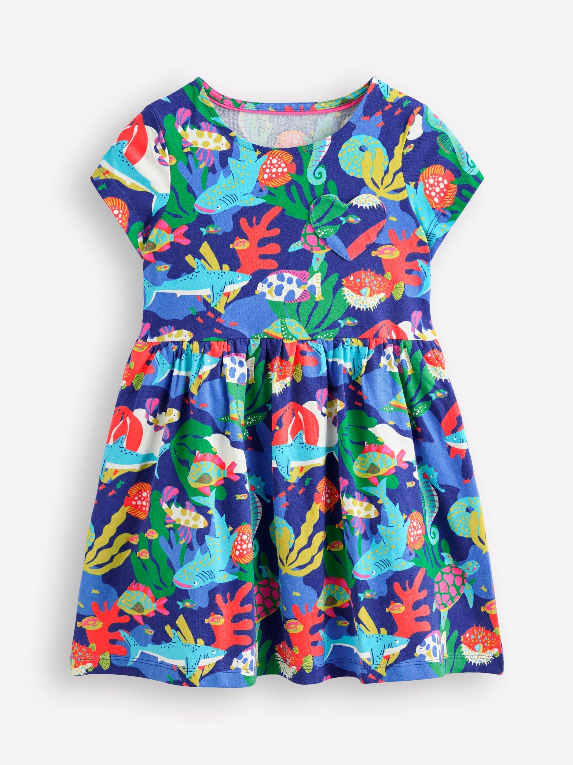 Mini Boden Kids' Heart Pocket Dress, Multi Coral Reef