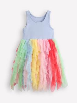 Mini Boden Kids' Jersey Tulle Dress, Misty Blue Rainbow - view 2, Misty Blue Rainbow