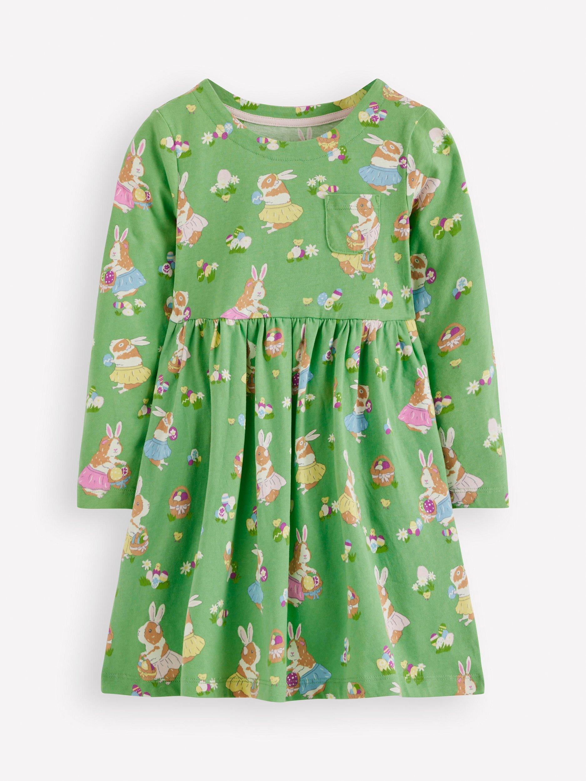 Mini Boden Kids' Long Sleeve Fun Jersey Dress, Green