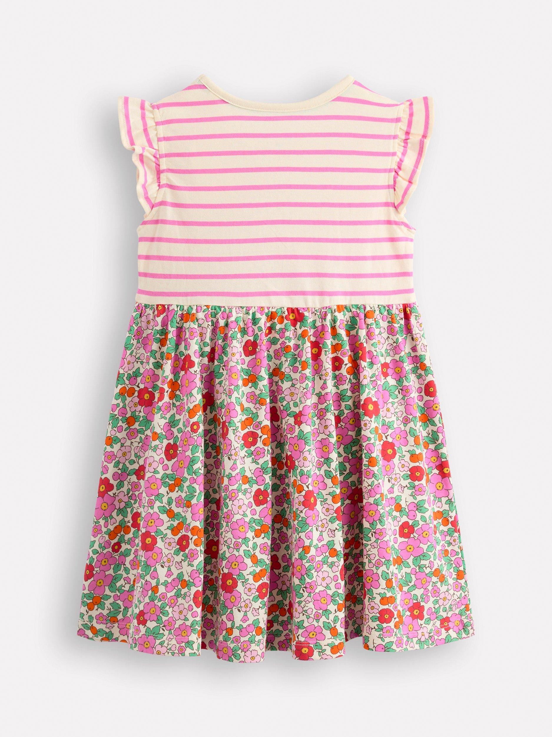 Product image 2 of 3, which shows Mini Boden Kids' Posie Cotton Frill Sleeve Dress, Apple Blossom Floral, 7-8 years