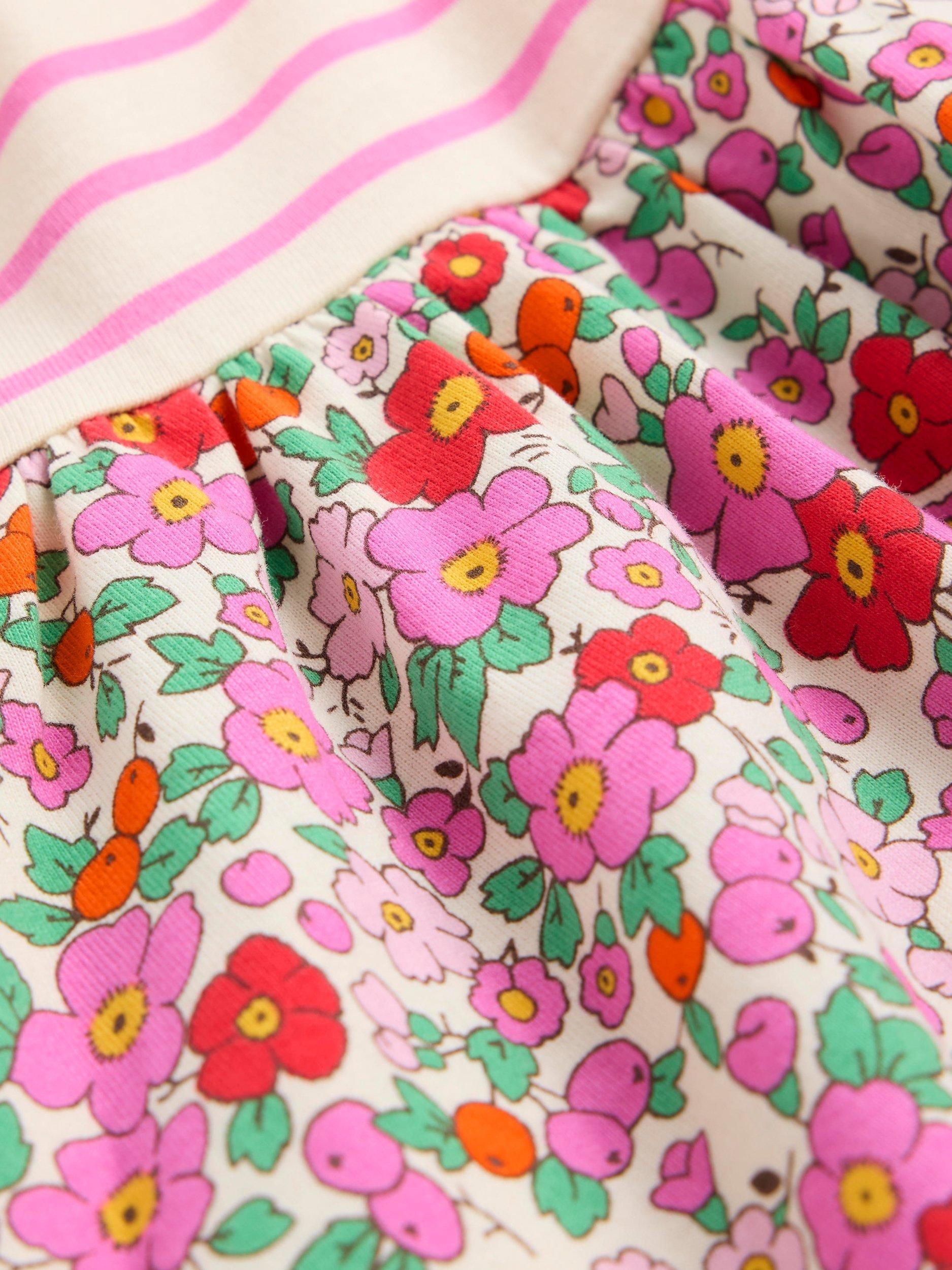 Product image 3 of 3, which shows Mini Boden Kids' Posie Cotton Frill Sleeve Dress, Apple Blossom Floral, 7-8 years