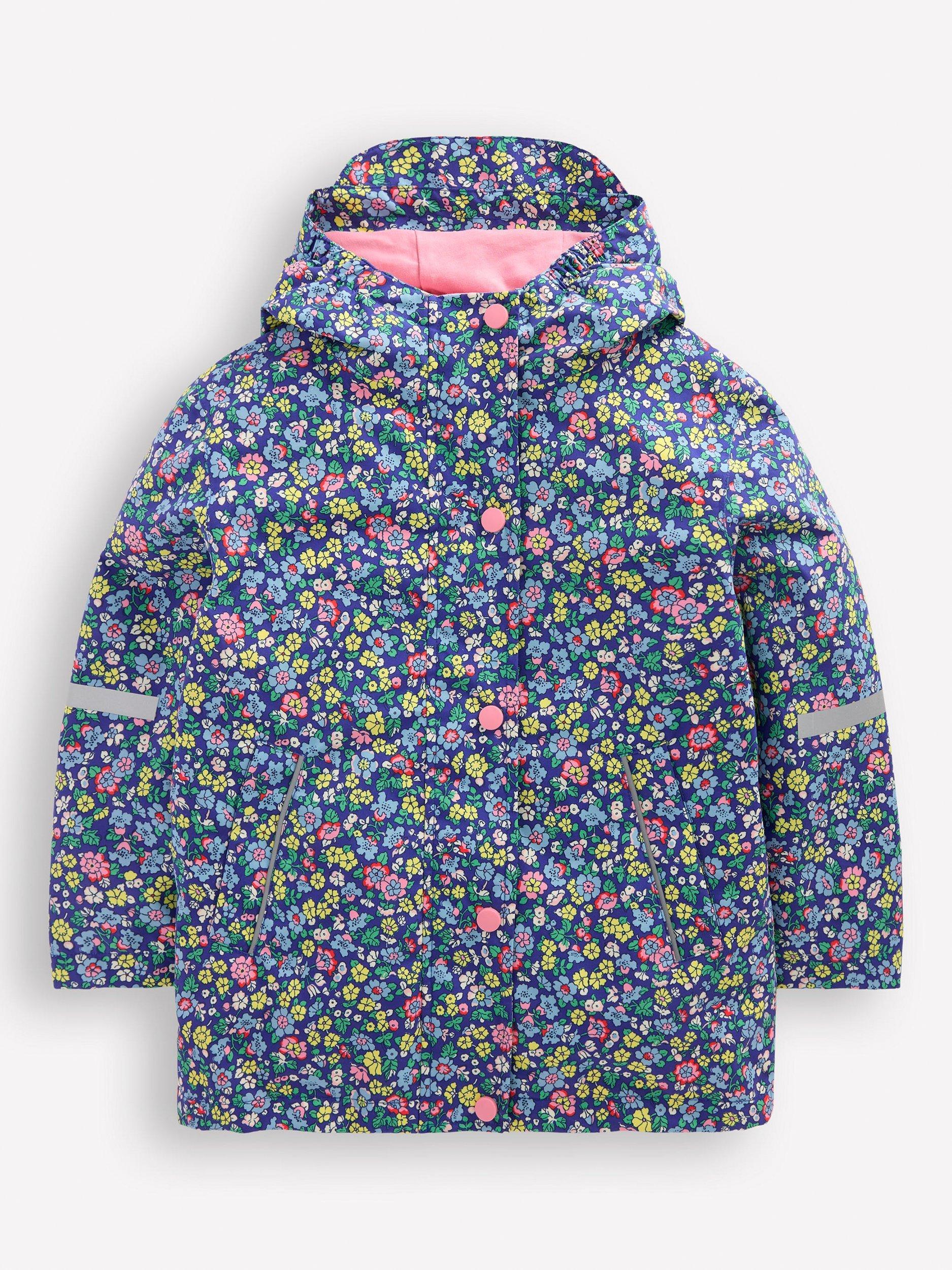 Product image 1 of 5, which shows Mini Boden Kids' Waterproof Fisherman's Jacket, Blue Nautical Floral, 2-3 years