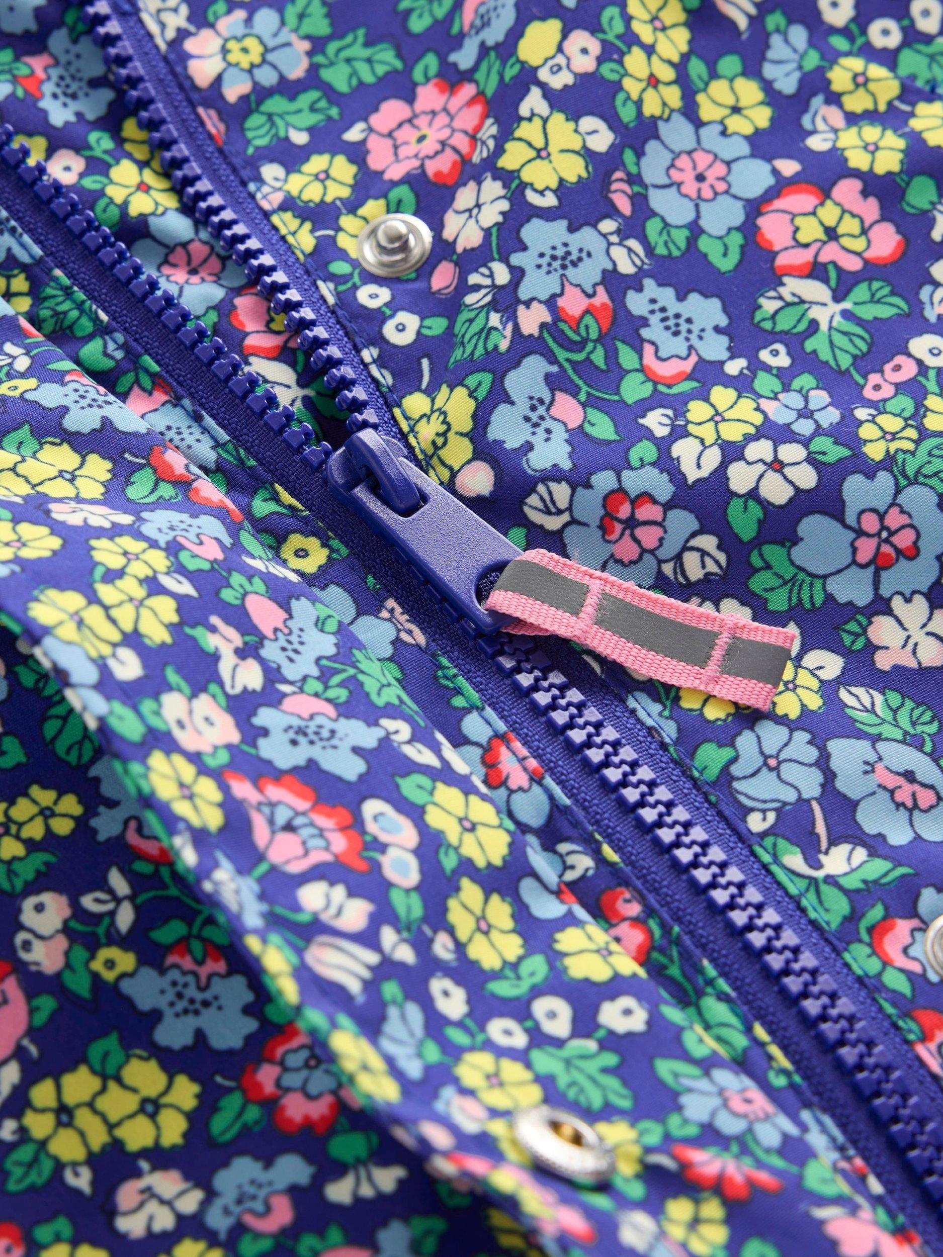 Product image 3 of 5, which shows Mini Boden Kids' Waterproof Fisherman's Jacket, Blue Nautical Floral, 2-3 years