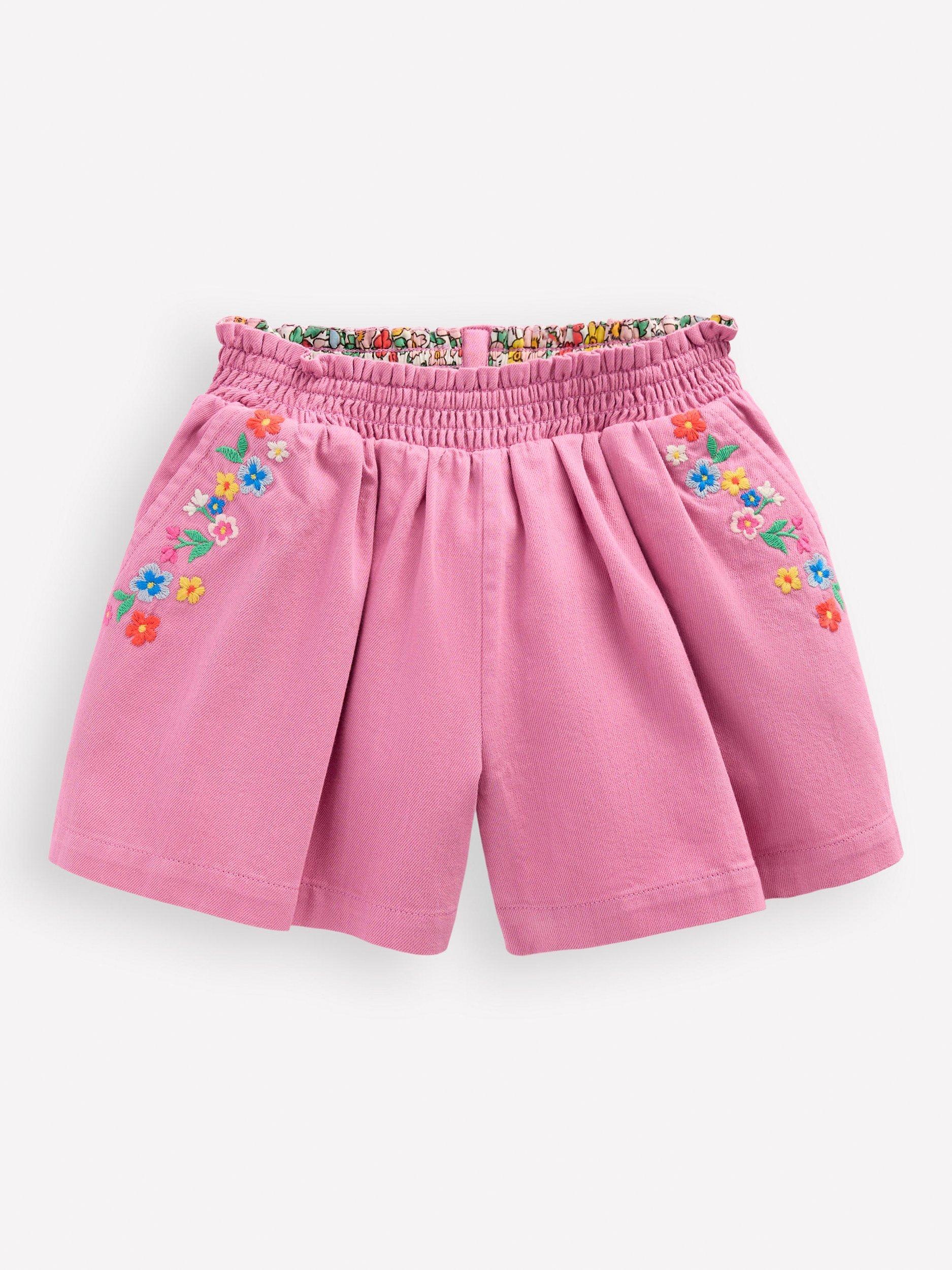 Product image 1 of 3, which shows Mini Boden Kids' Cotton Pull-On Shorts, Pink, 11-12 years