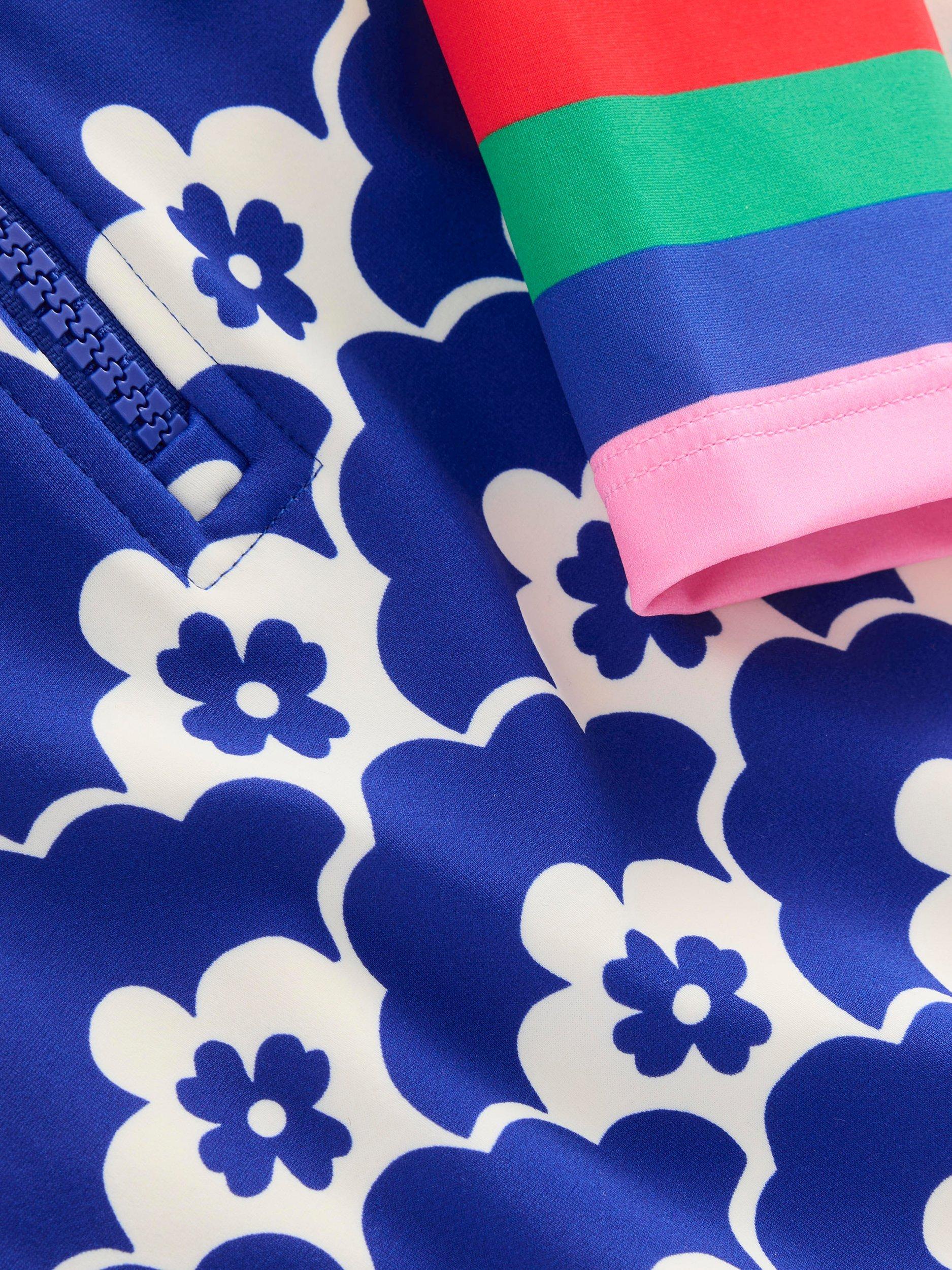 Product image 3 of 3, which shows Mini Boden Kids' Long Sleeve Swimsuit, Blue Flower Geo, 2-3 years