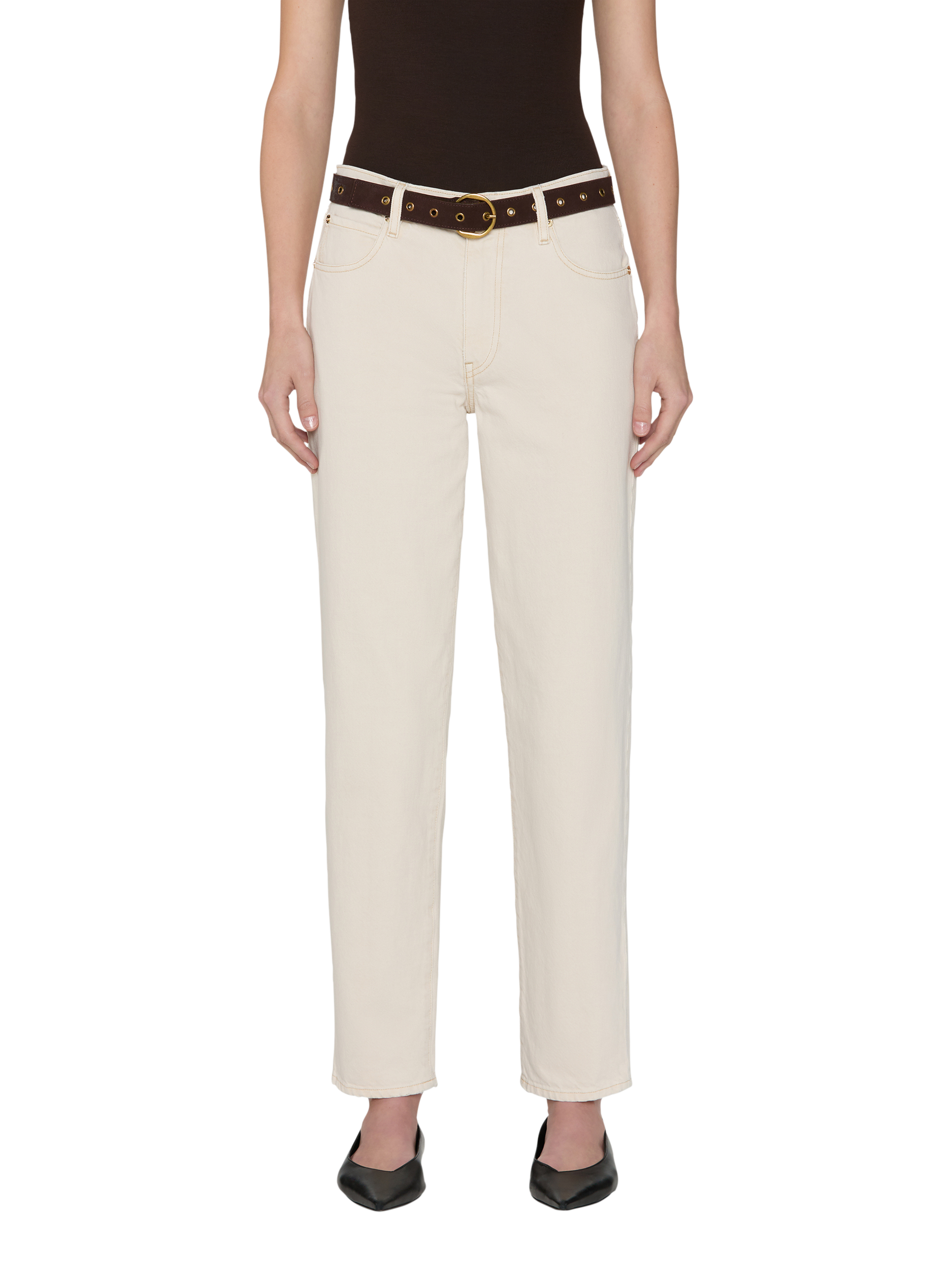 Product image 1 of 7, which shows FRAME The Candle Jeans, Cream, 24