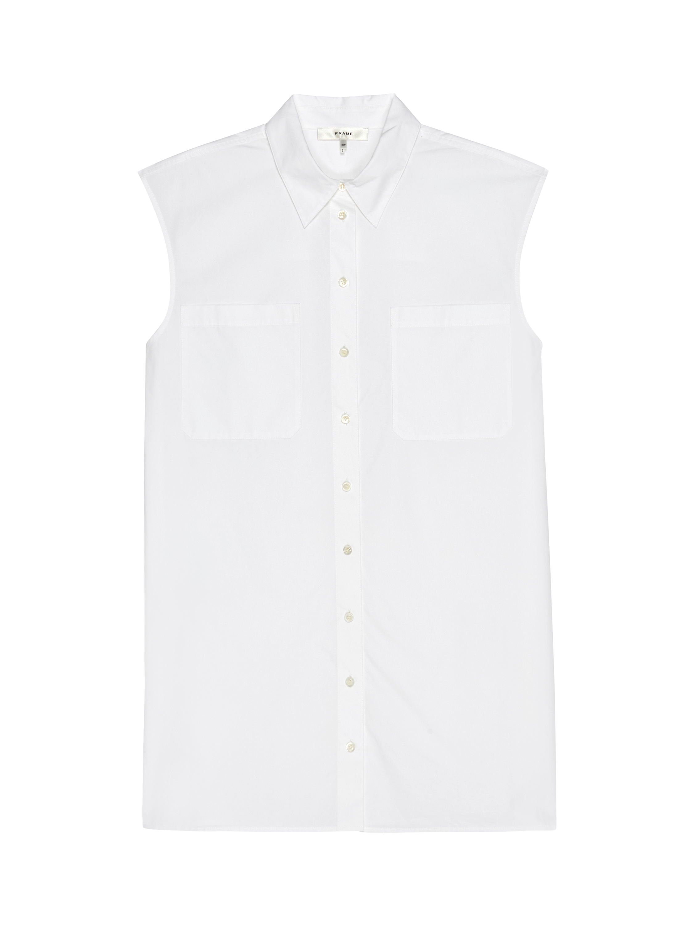 Product image 1 of 1, which shows FRAME The Sleeveless Shirt Dress, White, XS