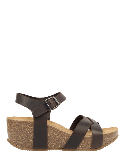 Celtic & Co. Leather Crossover Wedge Sandals, Ebony