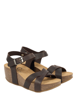Celtic & Co. Leather Crossover Wedge Sandals - view 2, Ebony