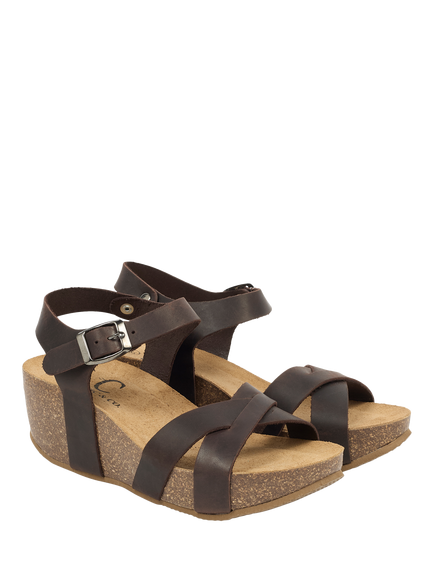 Celtic & Co. Leather Crossover Wedge Sandals - view 2, Ebony