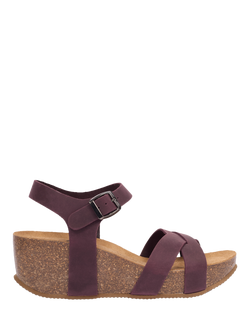Celtic & Co. Leather Crossover Wedge Sandals, Damson