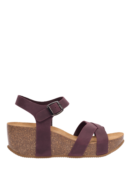 Celtic & Co. Leather Crossover Wedge Sandals, Damson