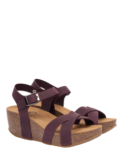 Celtic & Co. Leather Crossover Wedge Sandals - view 2, Damson