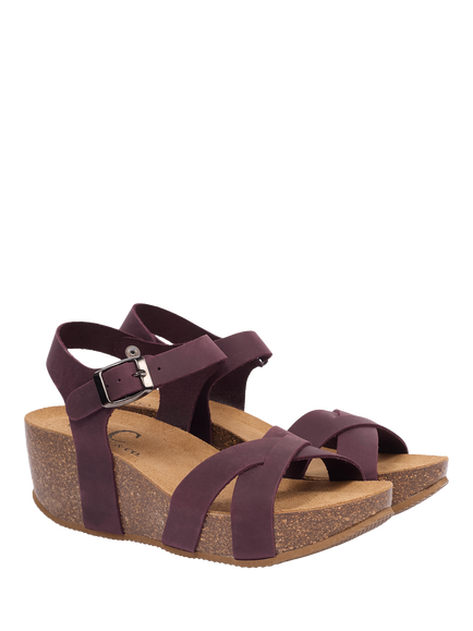 Celtic & Co. Leather Crossover Wedge Sandals - view 2, Damson